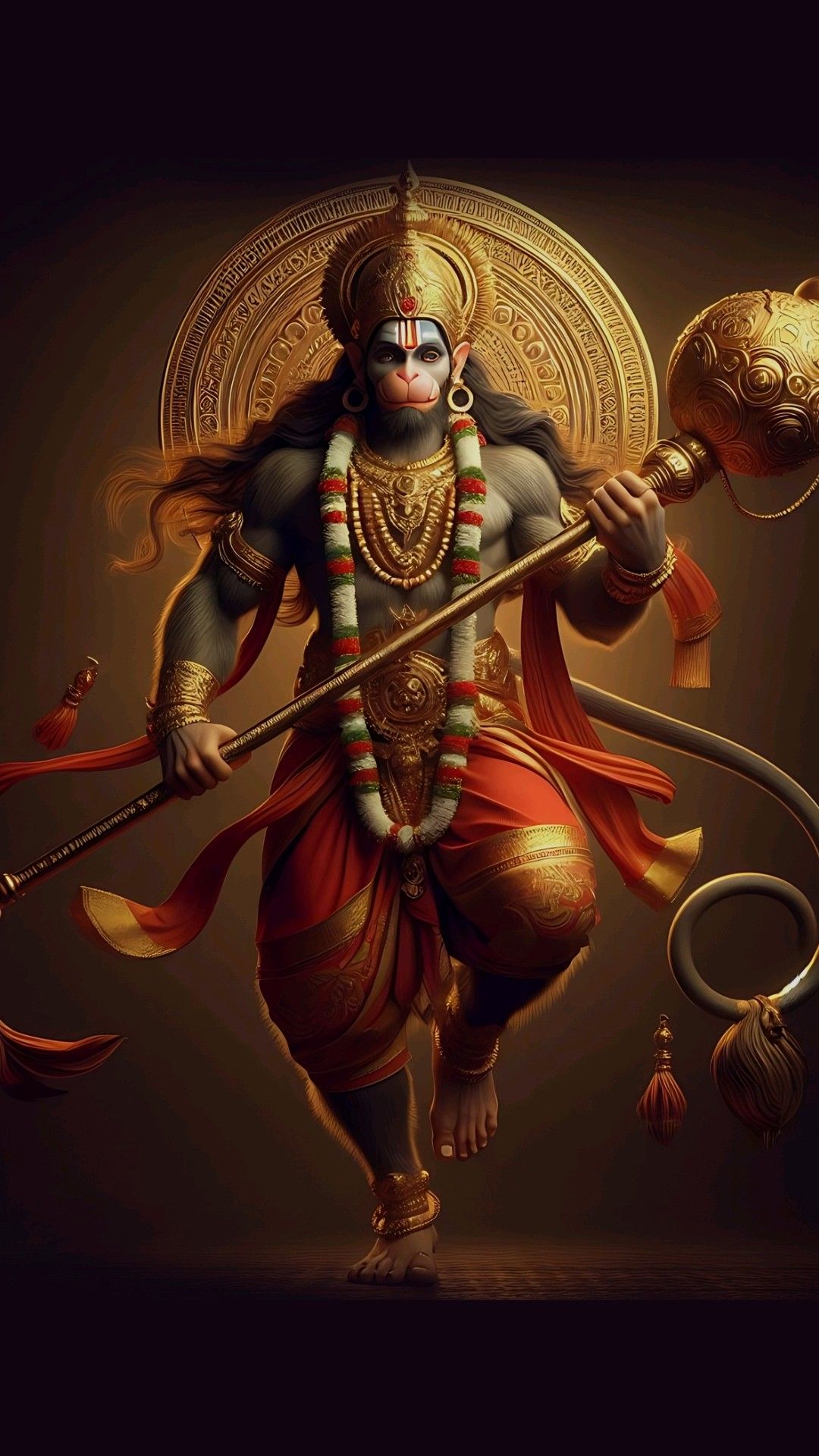 Powerful Hanuman with mace, divine wallpaper.