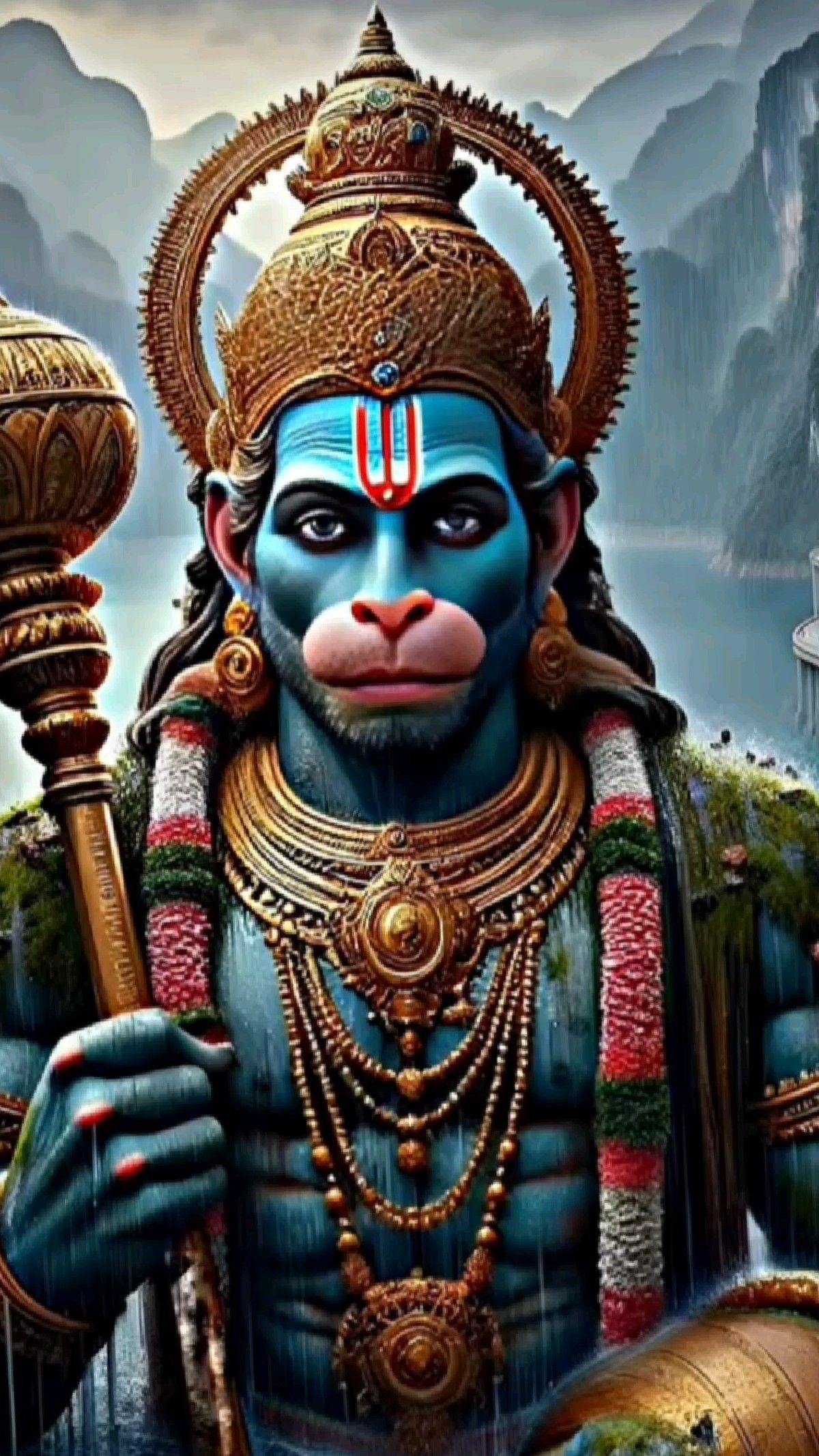 Powerful Hanuman holding his mace
