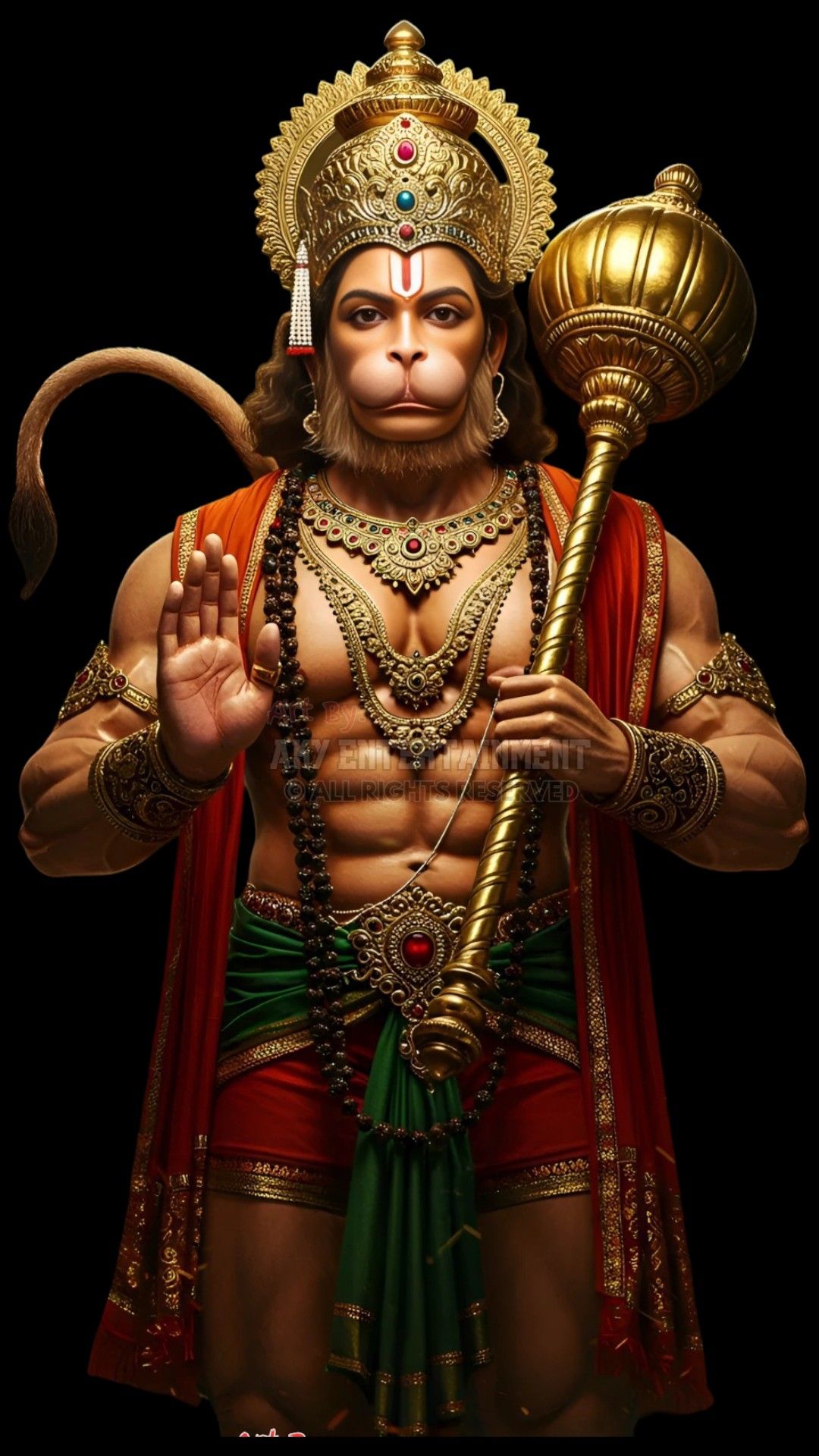 Hanuman with mace, blessing devotees.