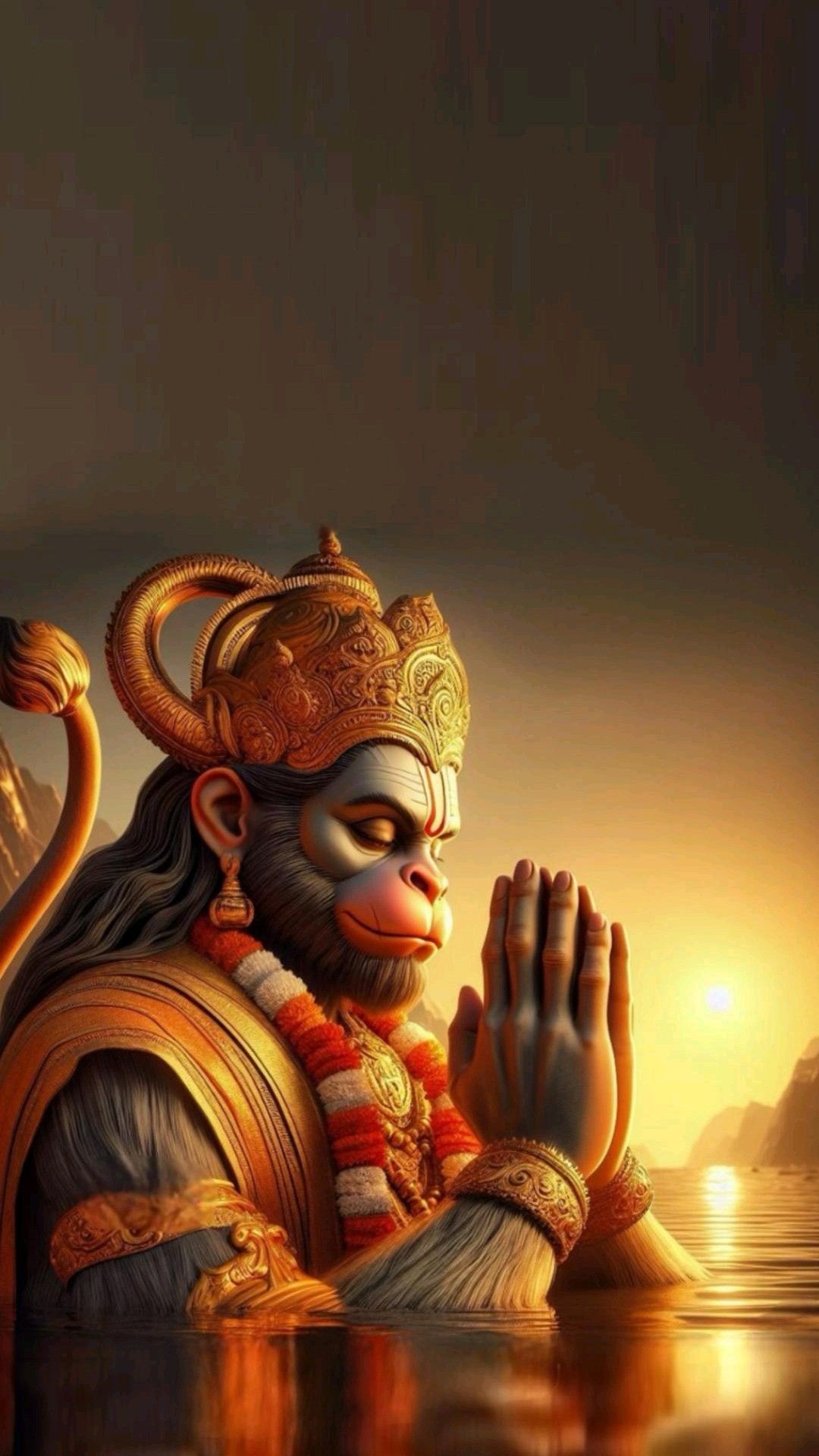 Hanuman offering prayers at sunrise