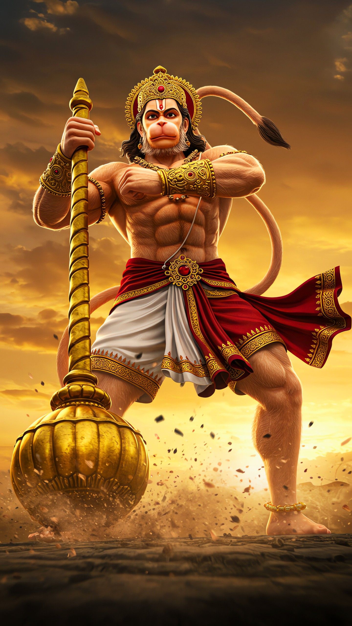 Powerful Hanuman with golden mace