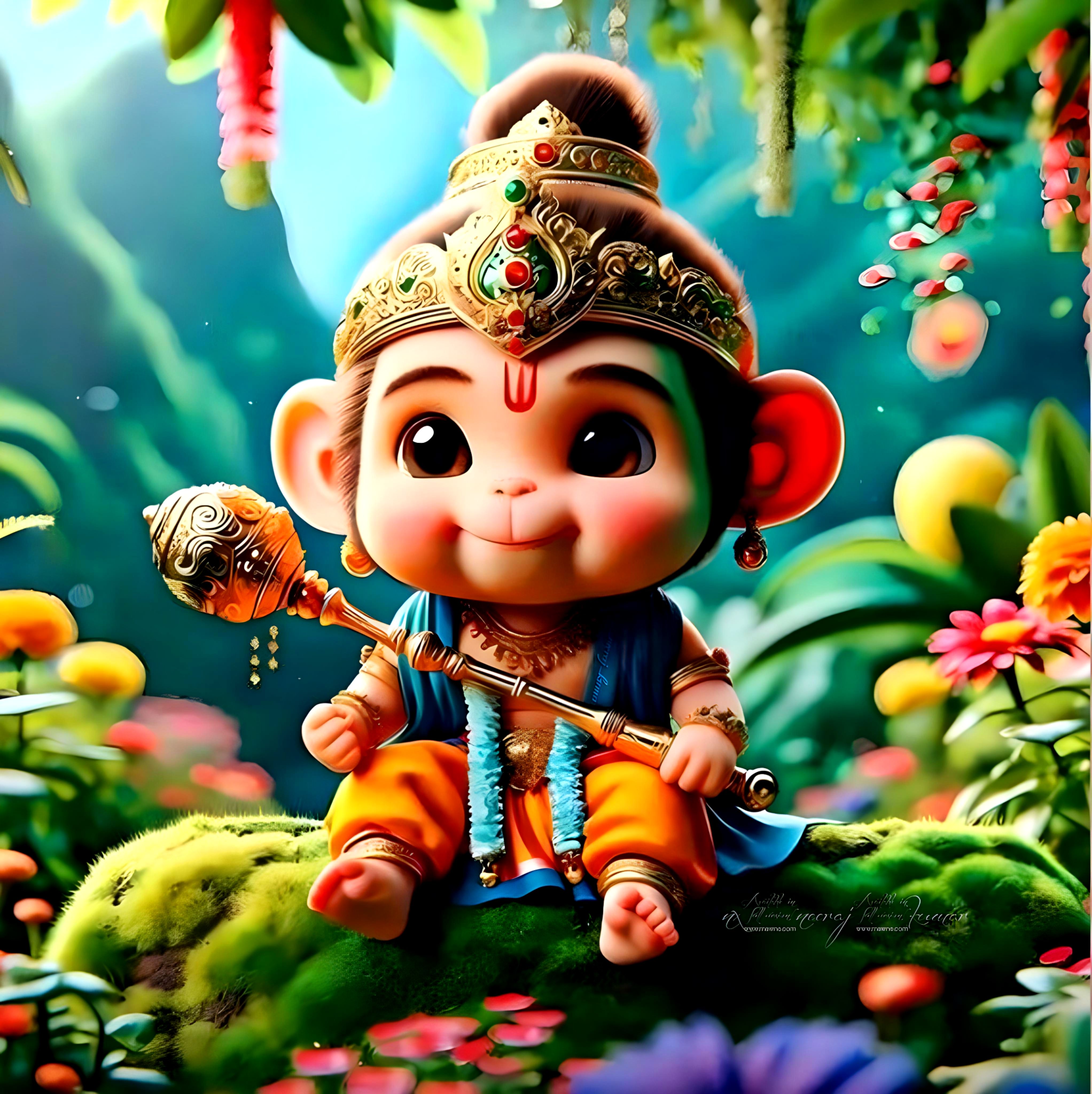 Baby Hanuman with mace, divine blessing