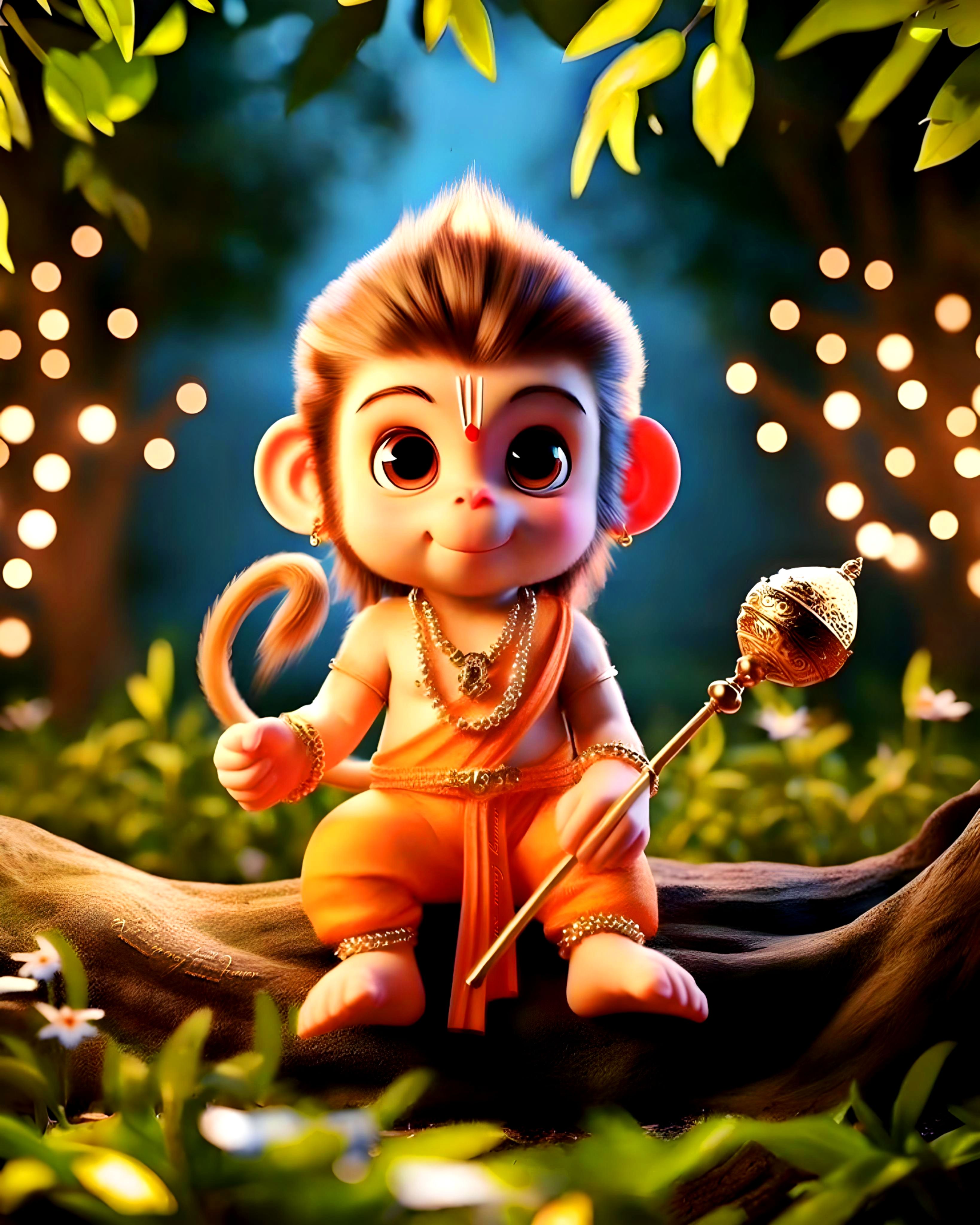 Cute baby Hanuman holding a mace