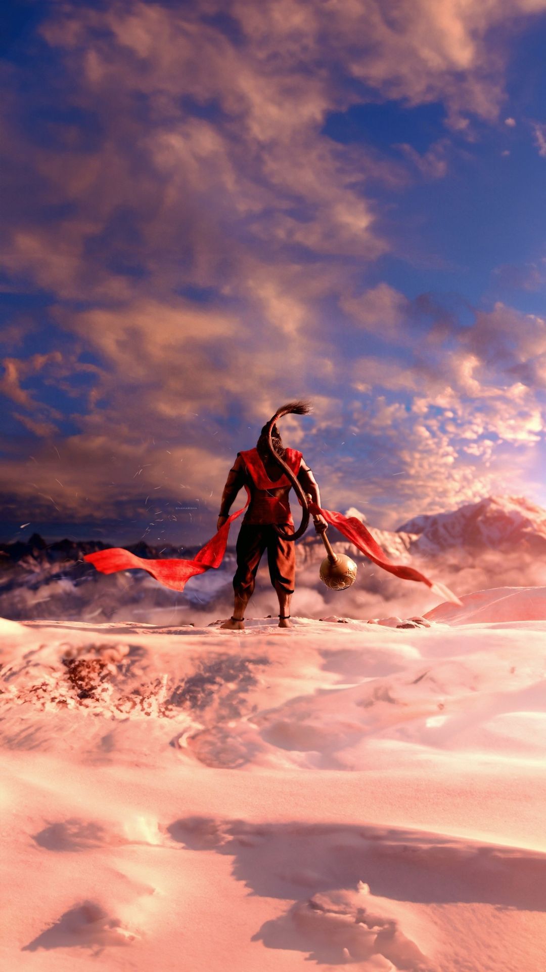 Hanuman carrying mountain, epic wallpaper