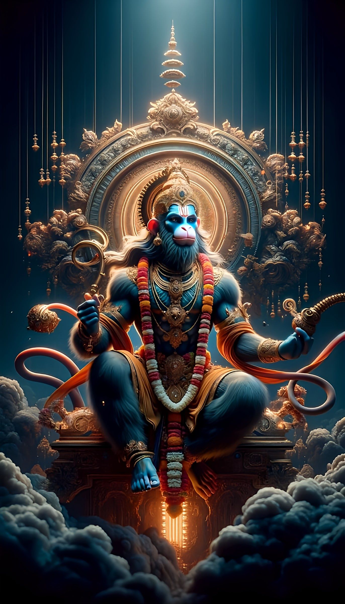 Hanuman on golden throne, divine wallpaper