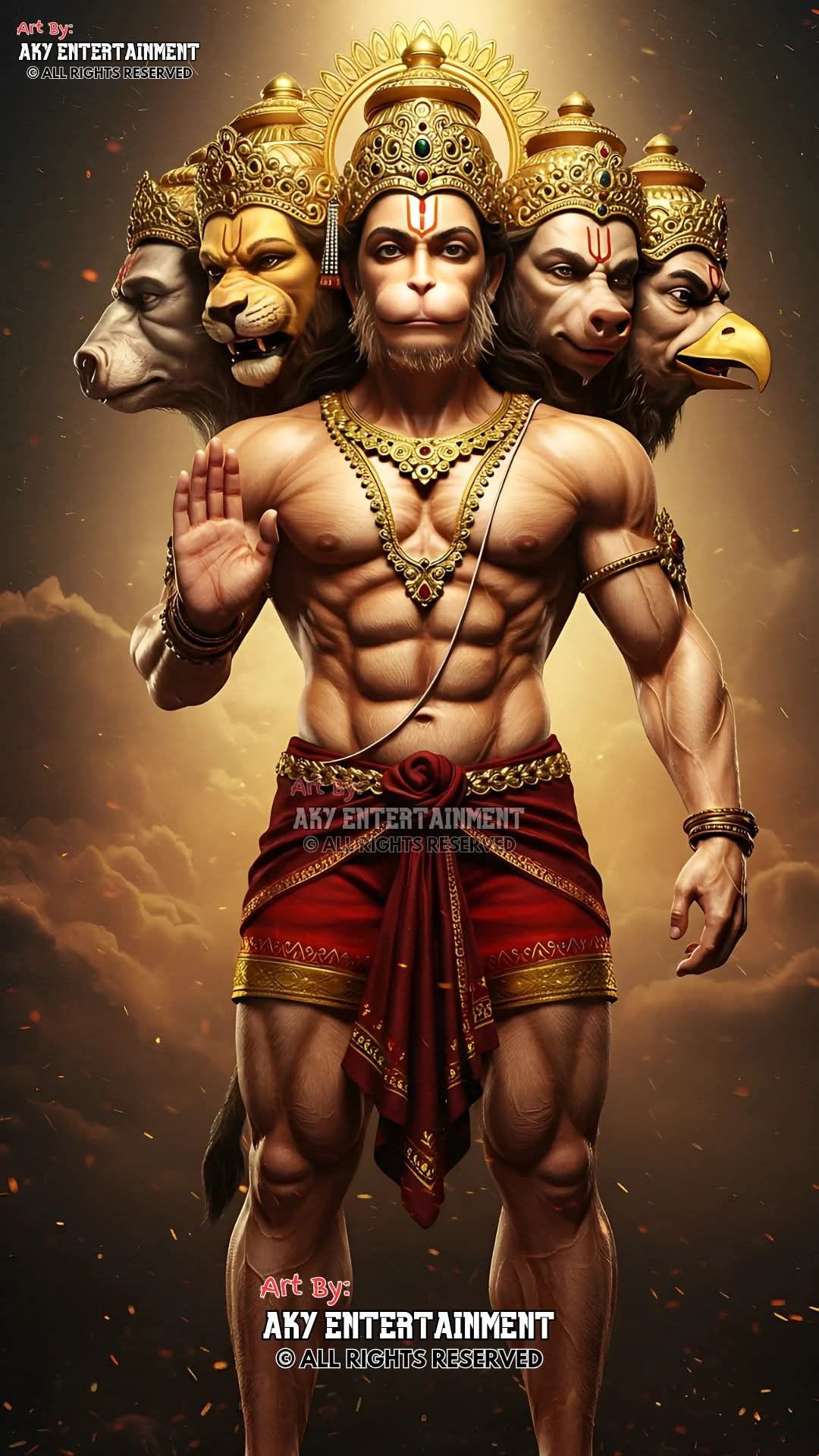Powerful Hanuman with multiple faces