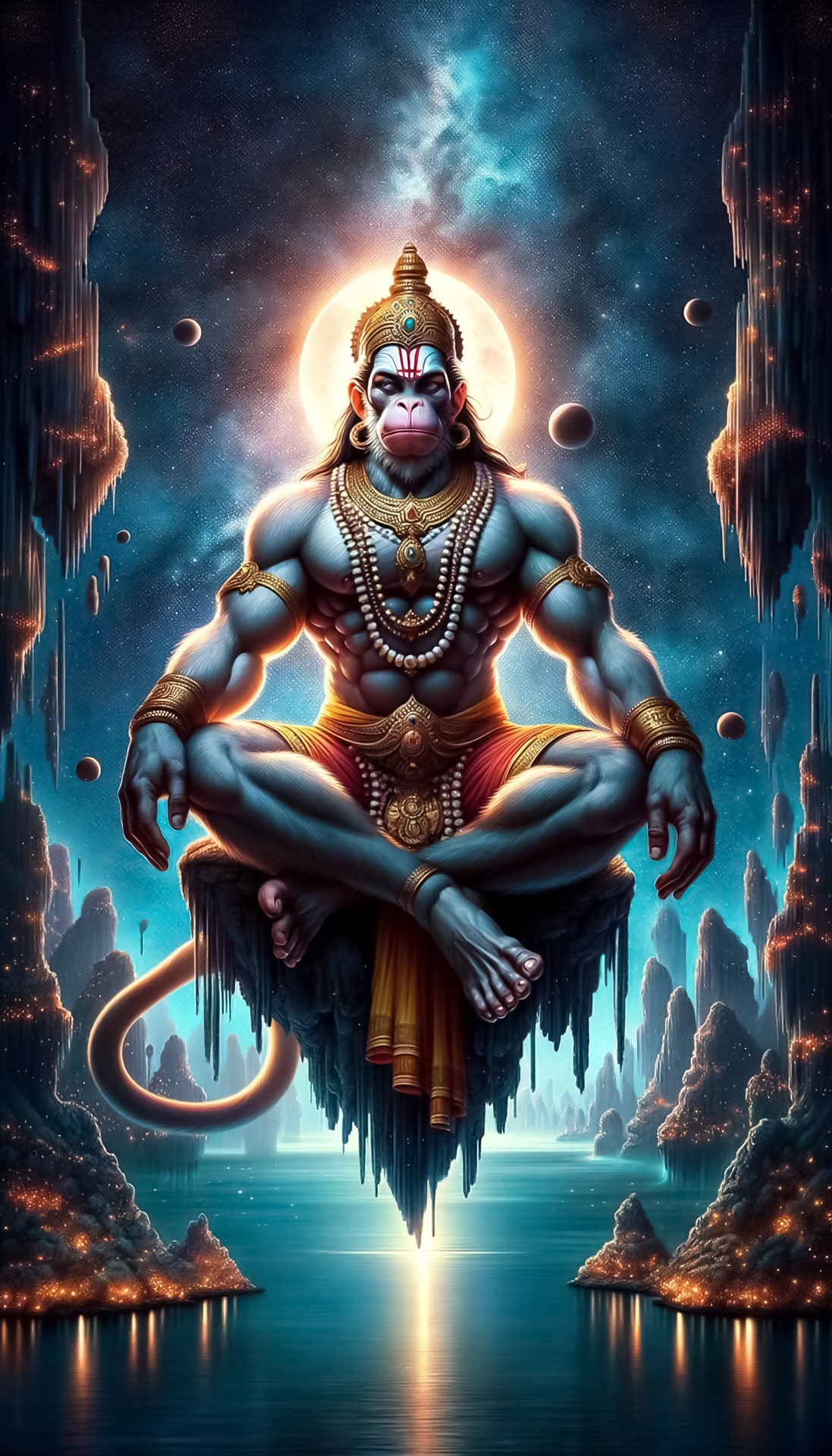 Hanuman meditating in cosmic galaxy wallpaper