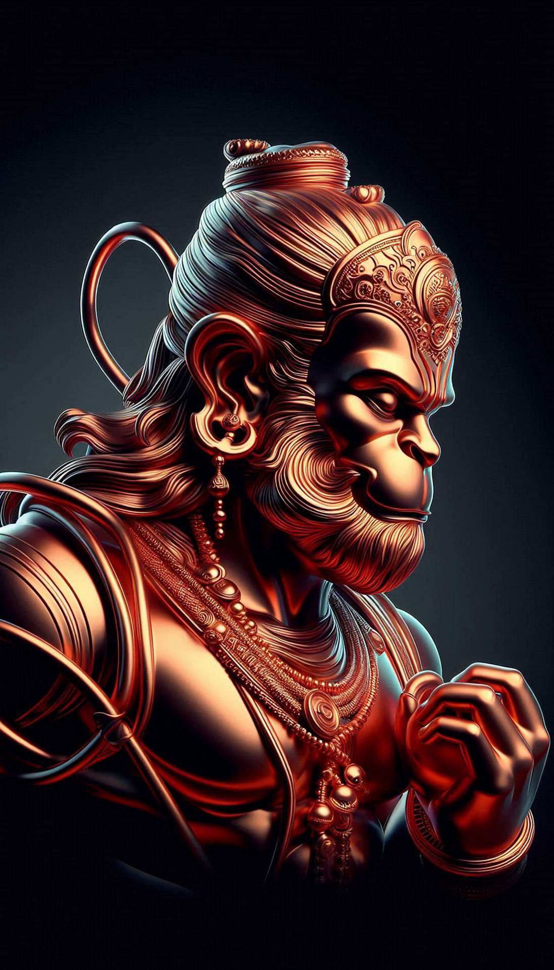 Crimson Hanuman portrait, divine and powerful.