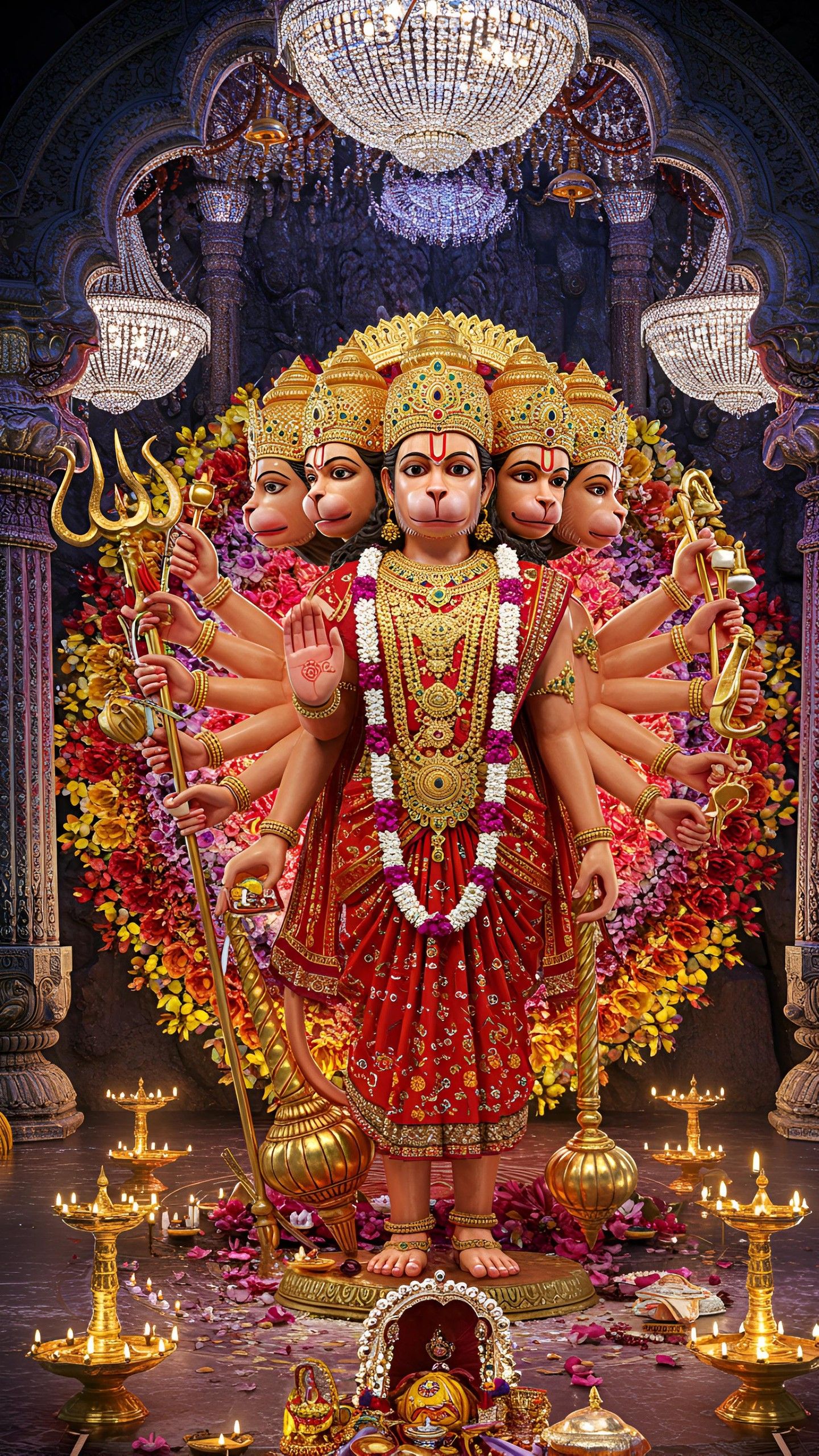 Multi-armed Hanuman statue in a temple