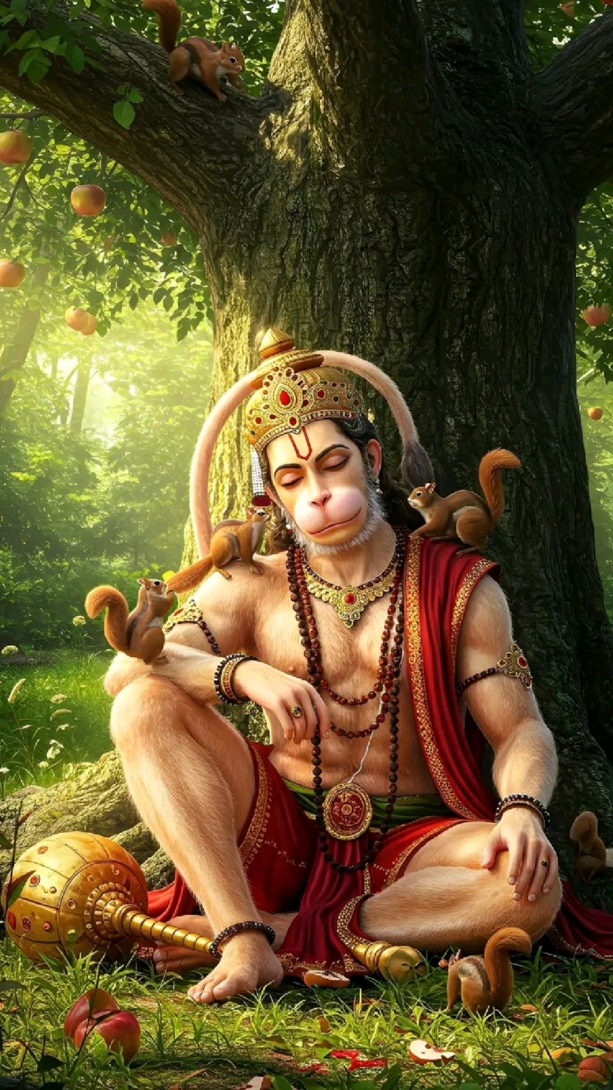 Hanuman resting peacefully in a forest
