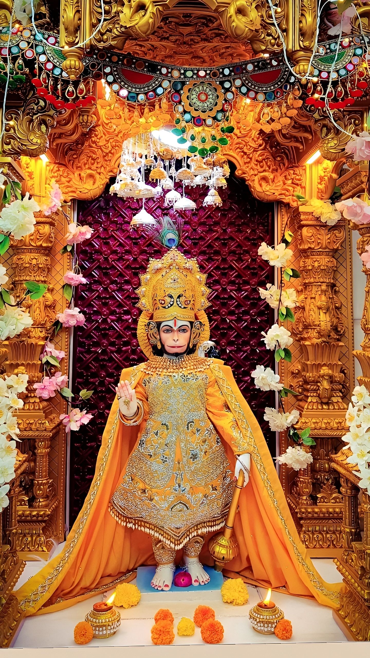 Hanuman idol in beautifully decorated temple