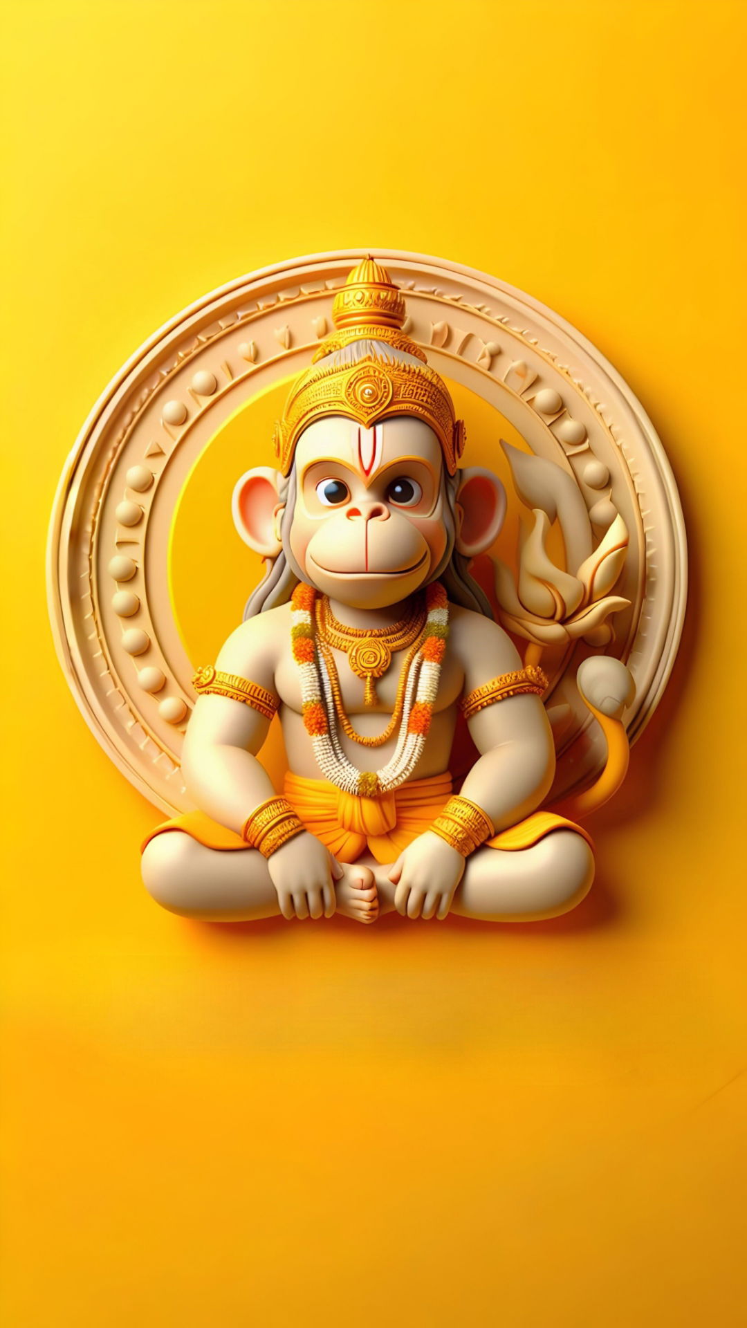 Hanuman in lotus position, golden illustration.