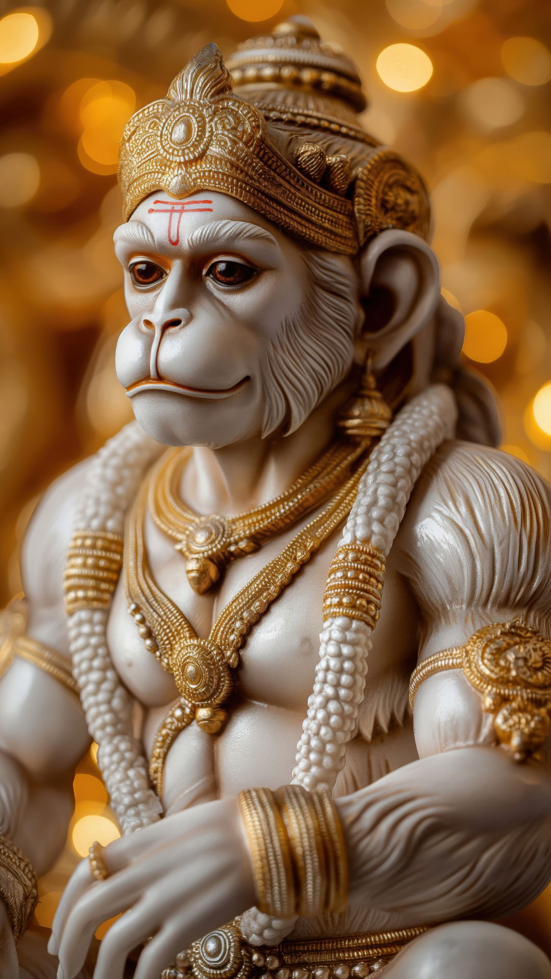 Hanumanji statue with golden jewelry.