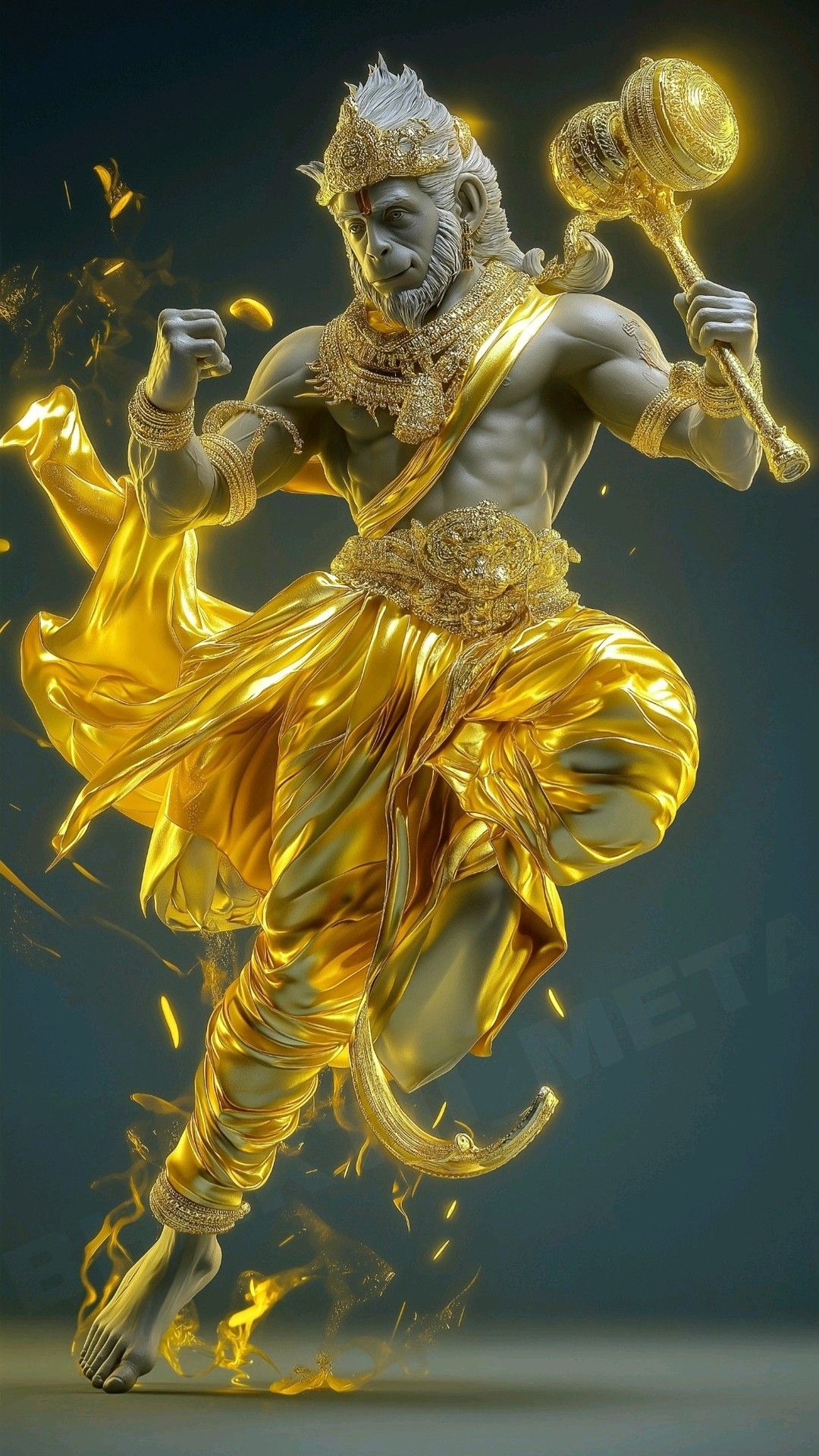 Powerful Hanuman holding mace, divine image.