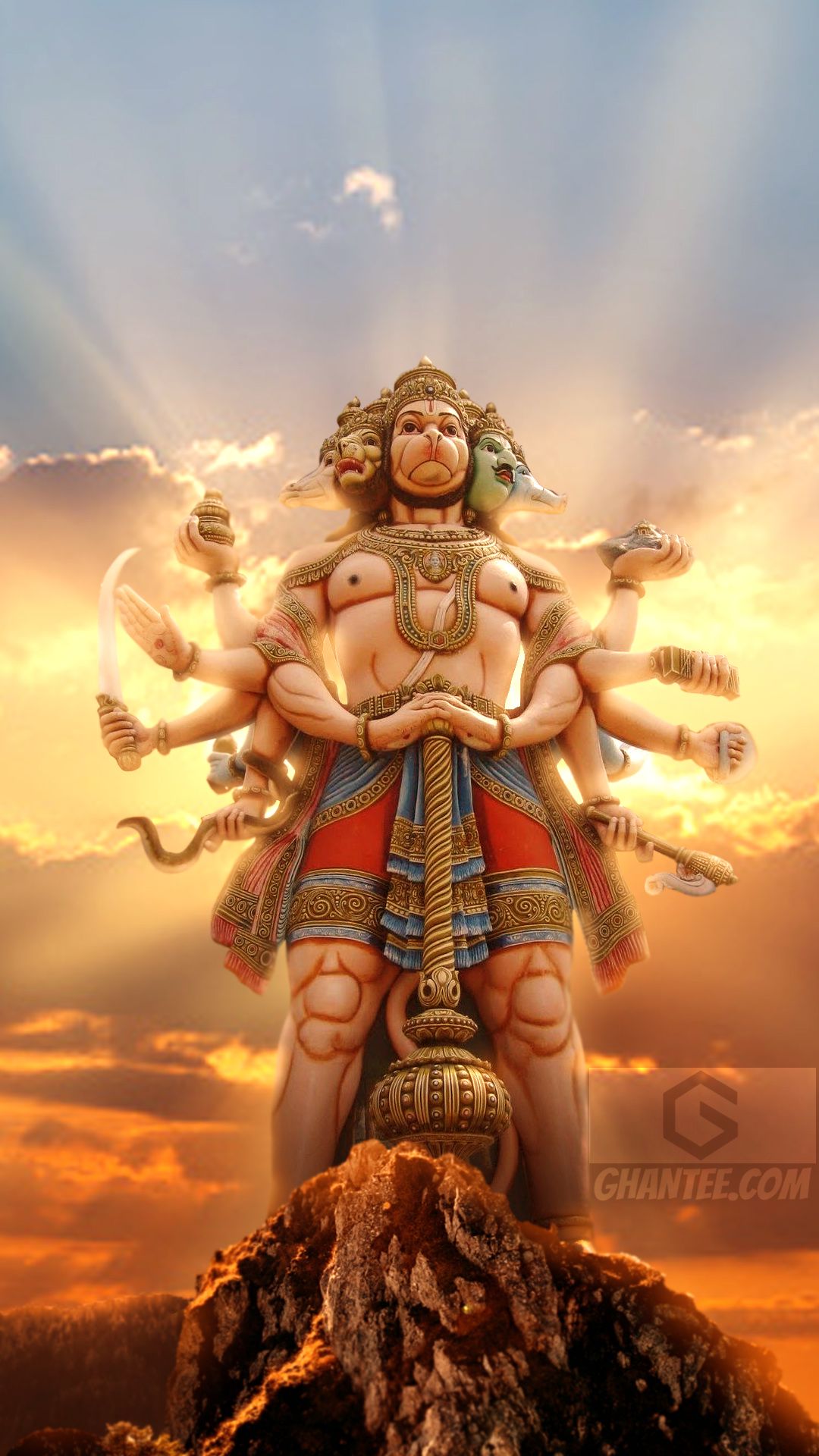Majestic Panchmukhi Hanuman on a mountain