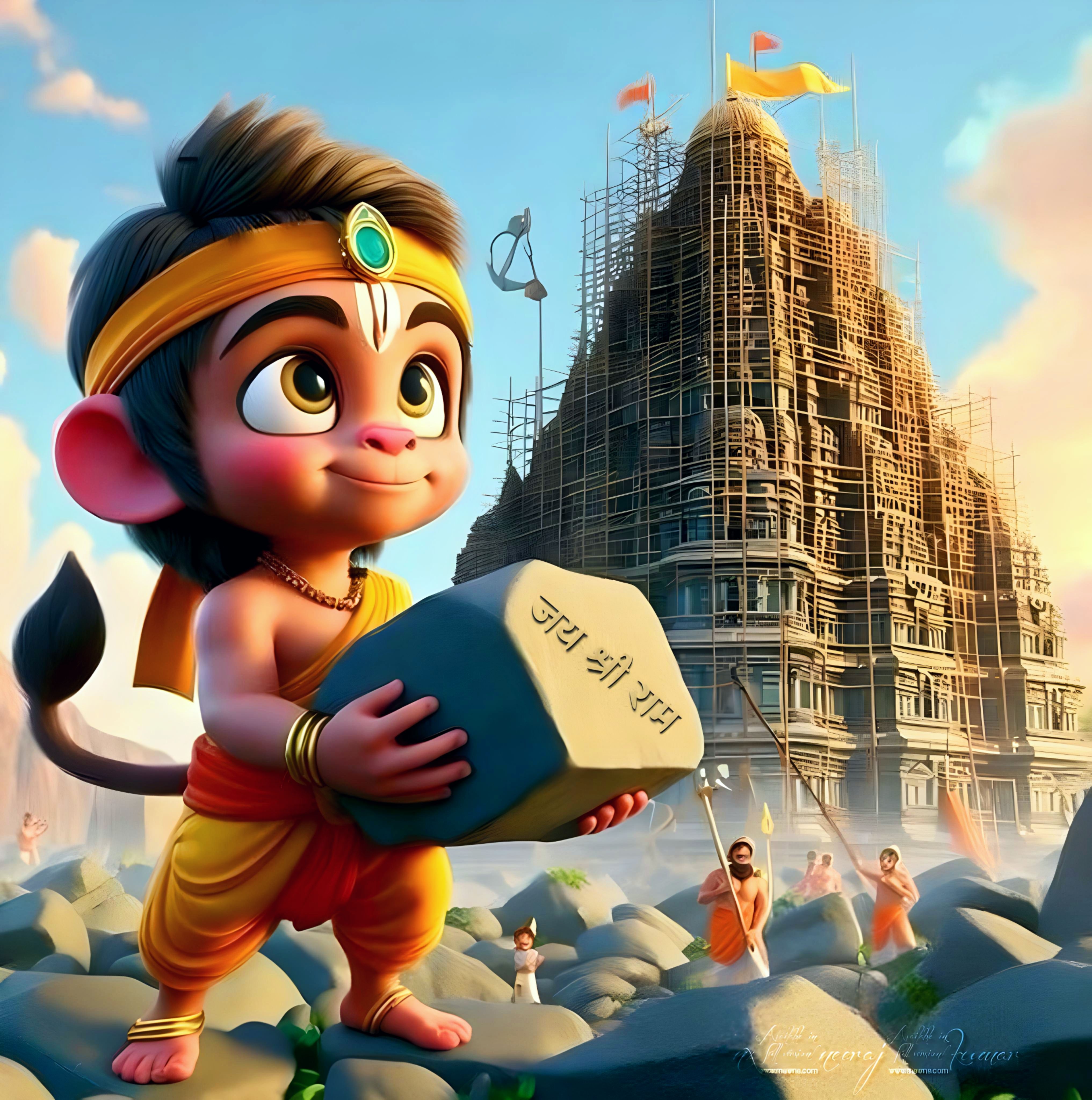 Hanuman carrying stone for Ram Setu