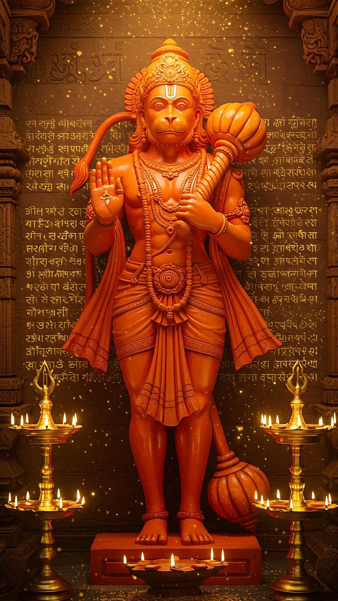 Radiant Hanuman statue in golden light