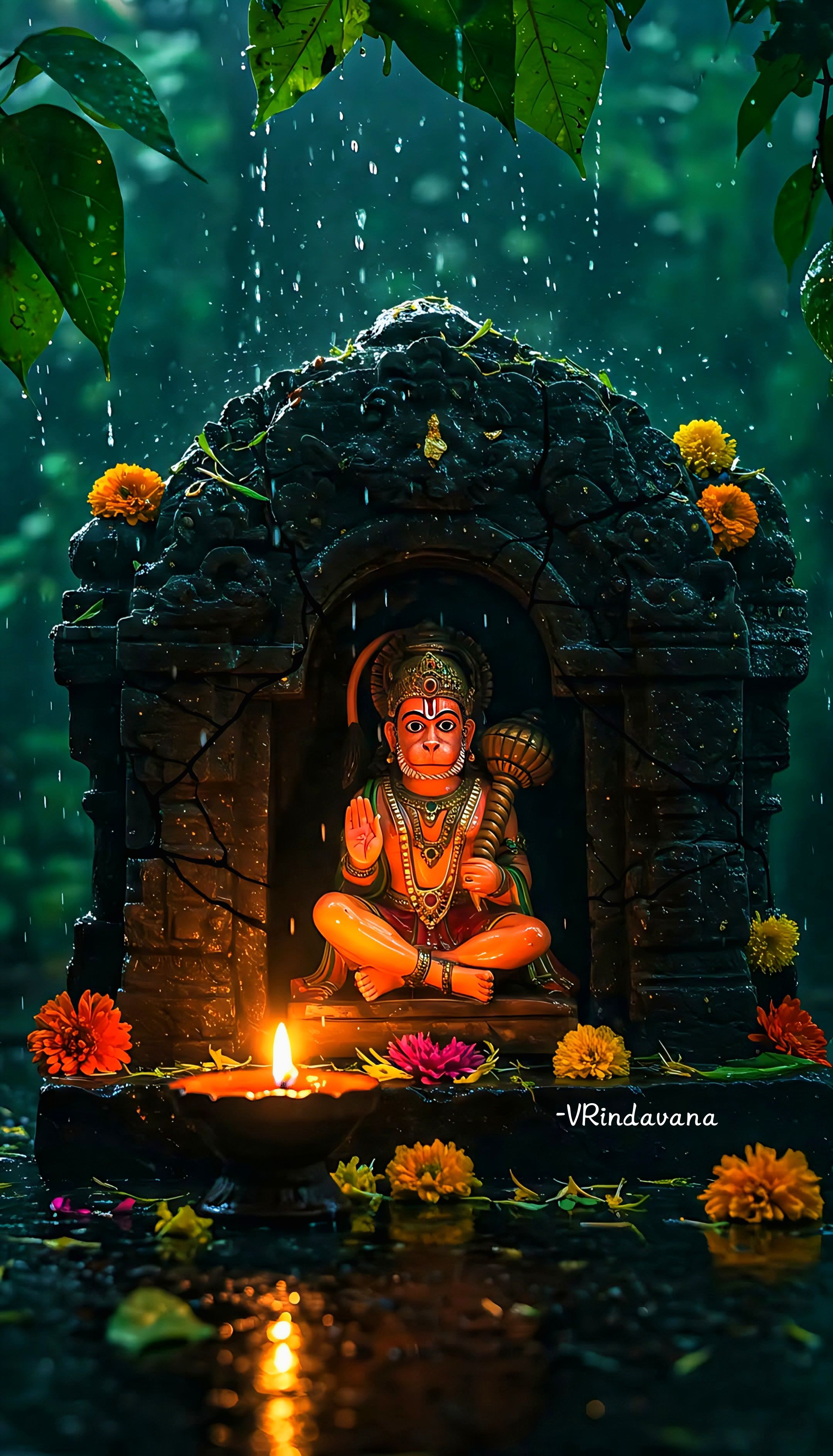 Hanuman statue in the rain, Vrindavan.
