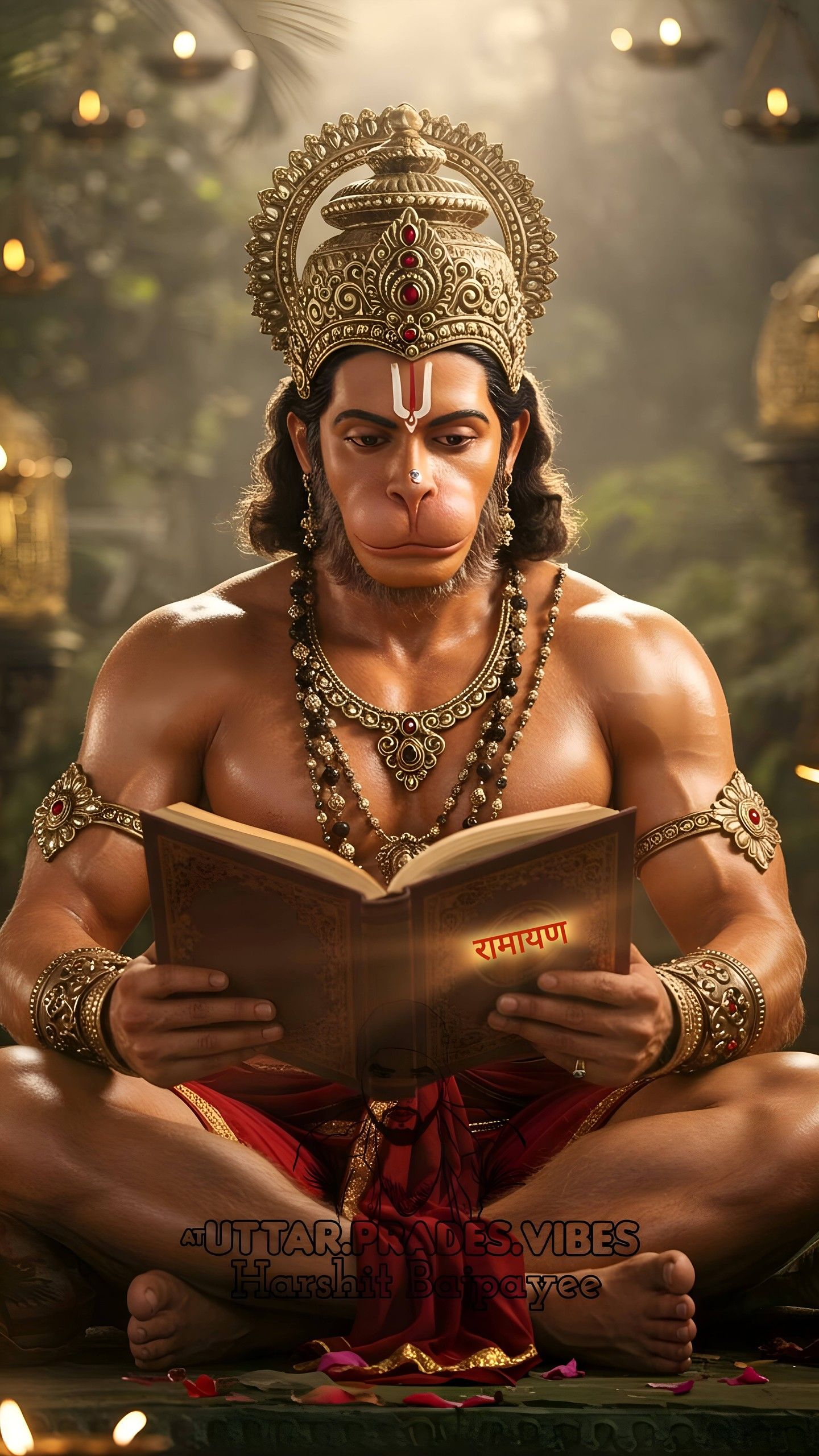 Hanuman engrossed in the Ramayana