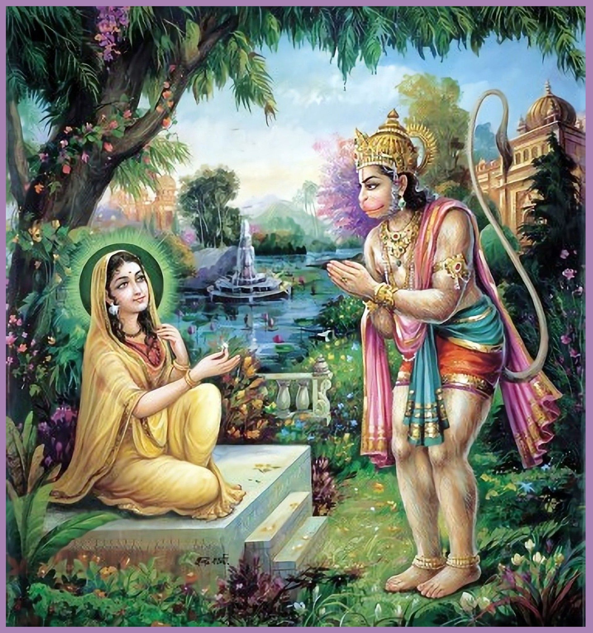 Hanuman receives offering from Sita Devi