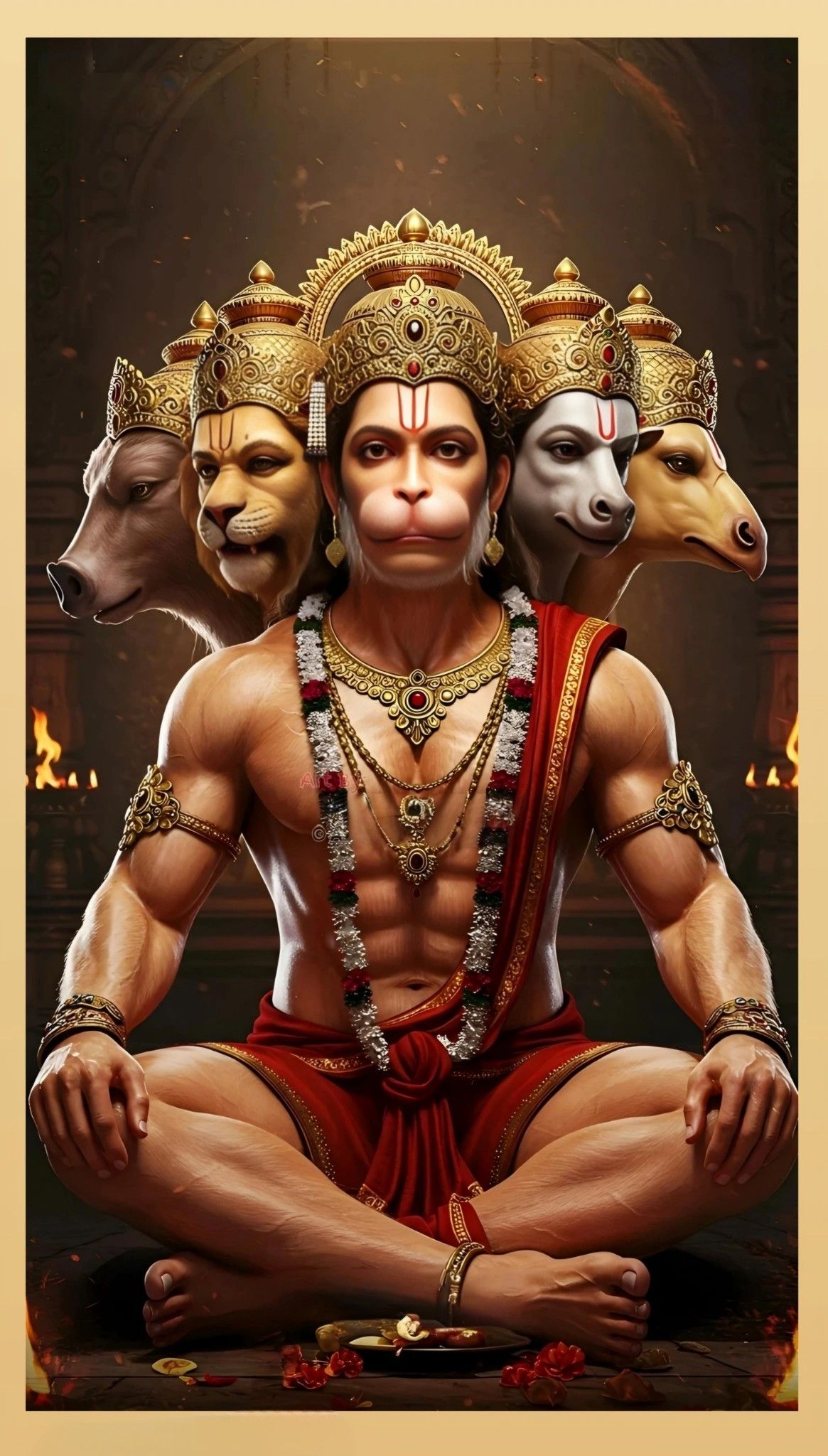 Hanuman\'s divine multi-faced form.