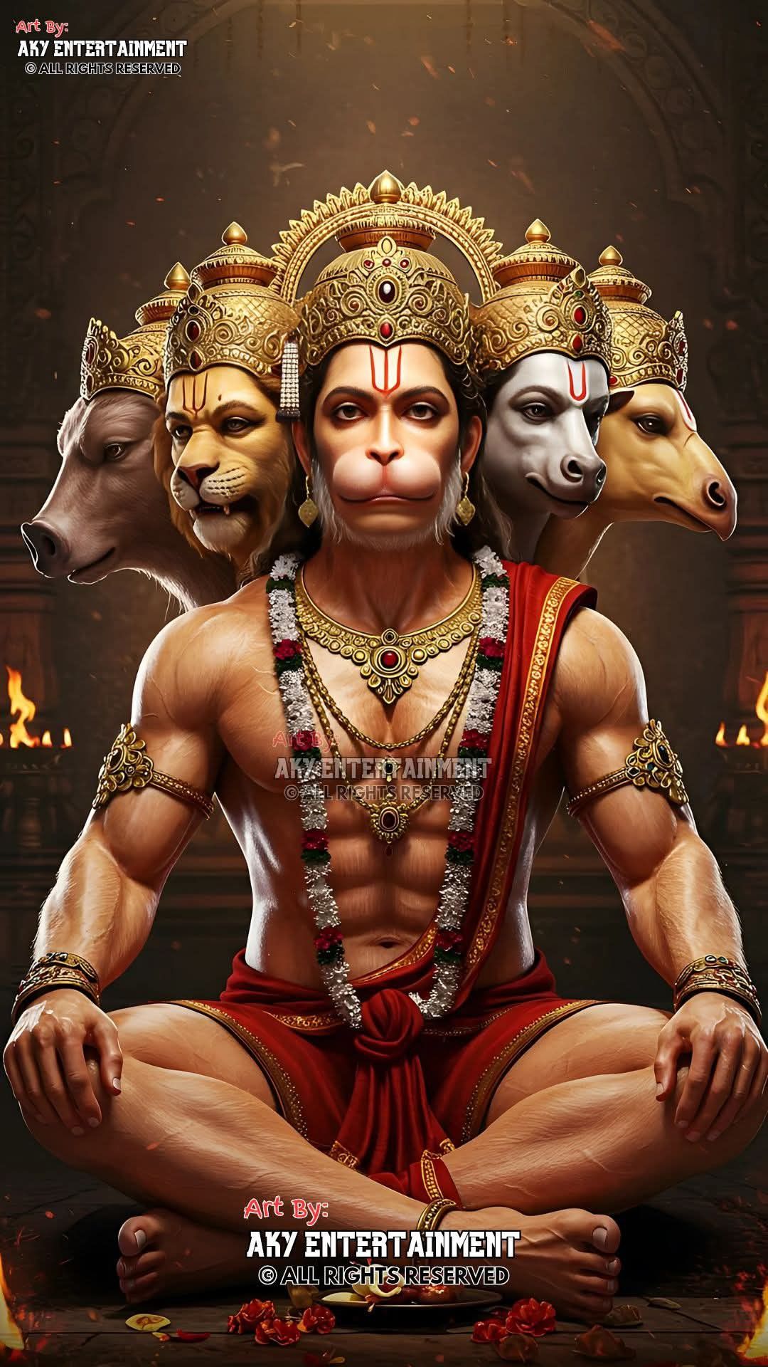 Powerful Hanuman with three faces
