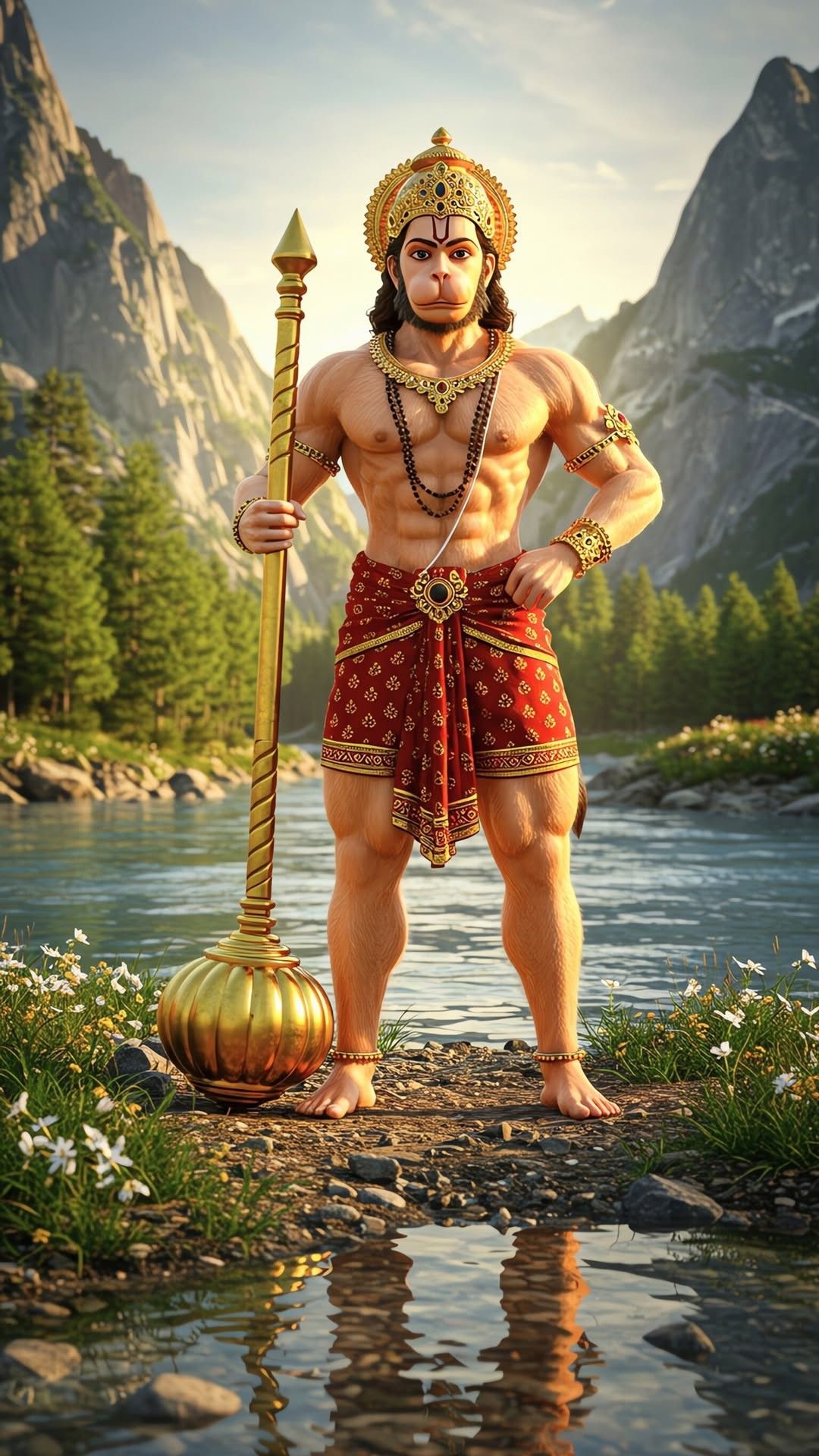 Powerful Hanuman standing with mace