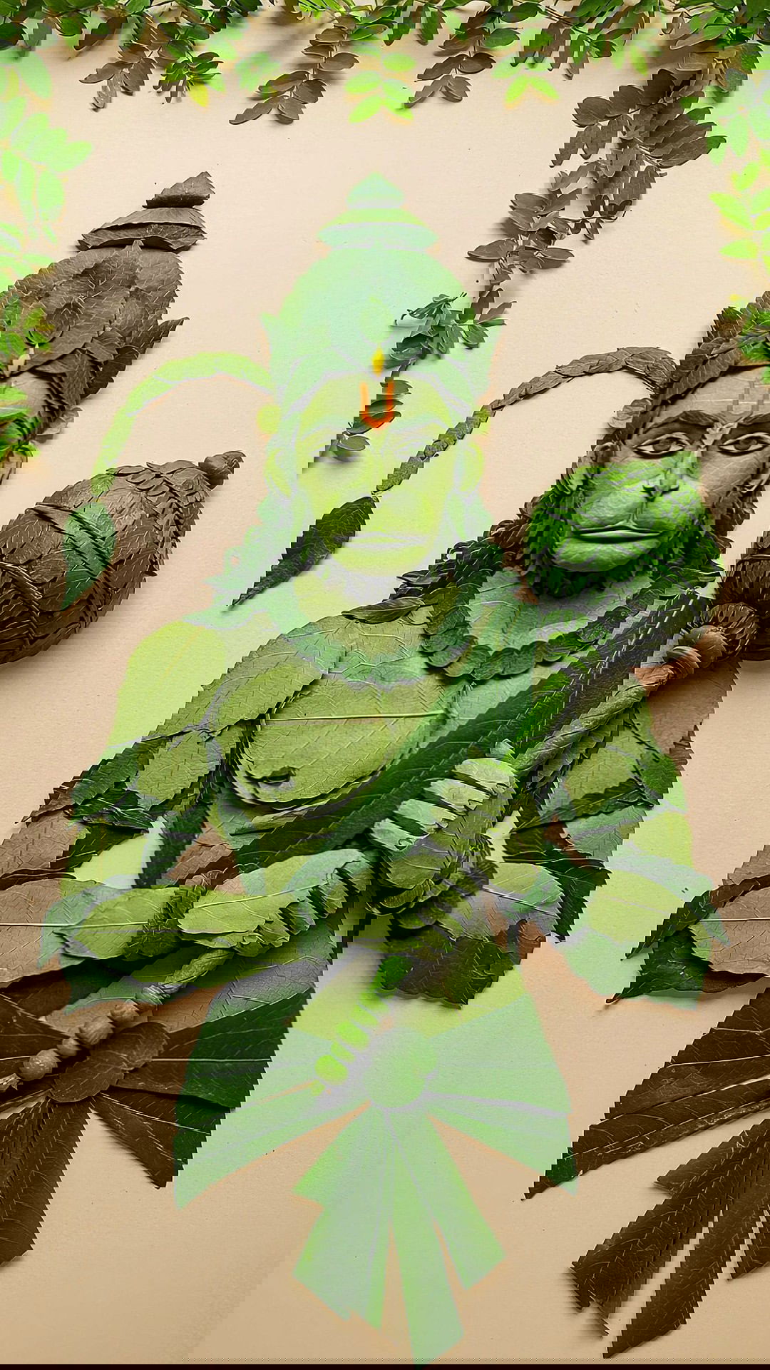 Hanuman portrait created from green leaves