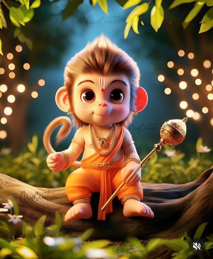 Cute baby Hanuman with gada.