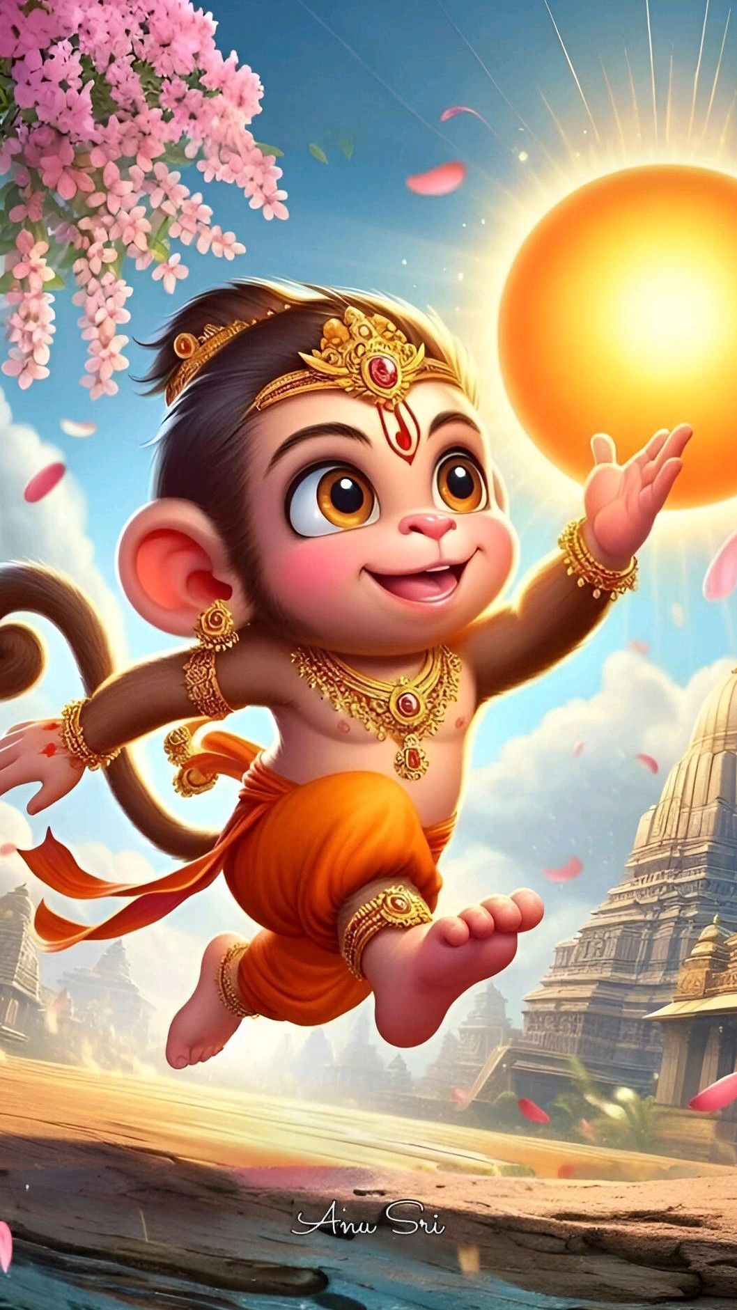 Little Hanuman playfully leaping forward.