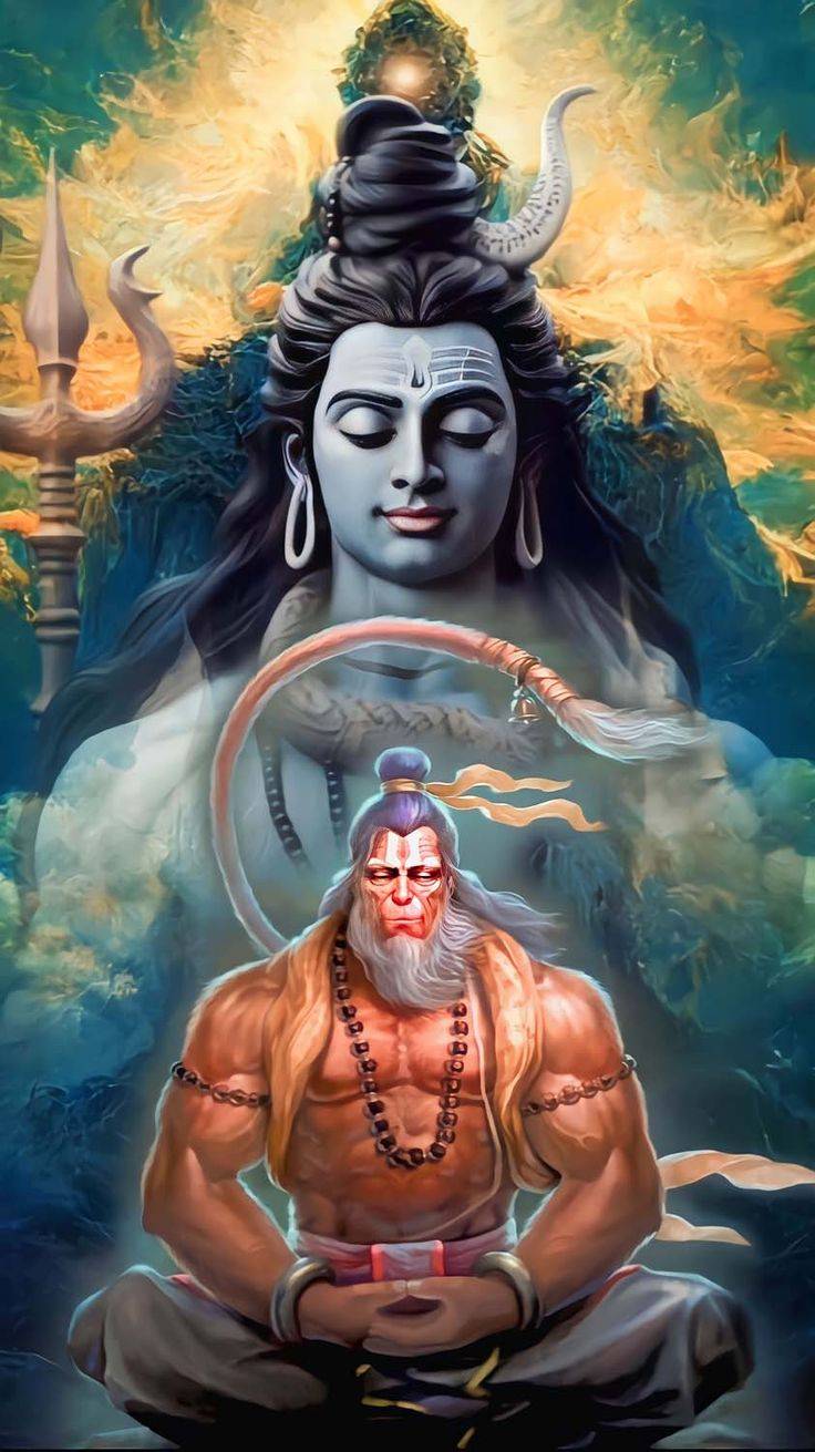 Shiva and Hanuman devotional image.