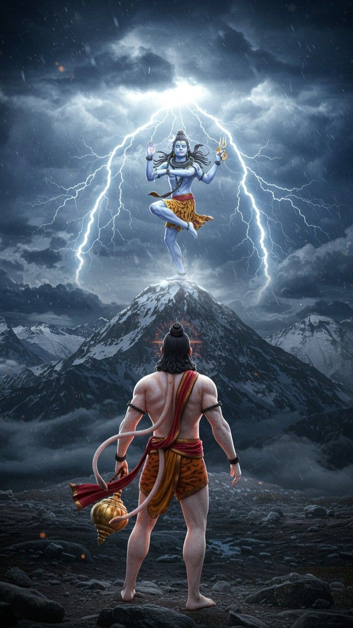 Hanuman watches Shiva’s cosmic storm.