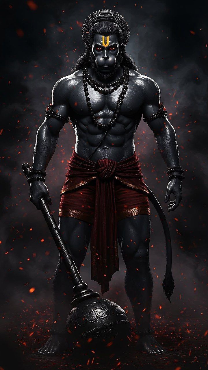 Powerful Hanuman with mace, ready for battle