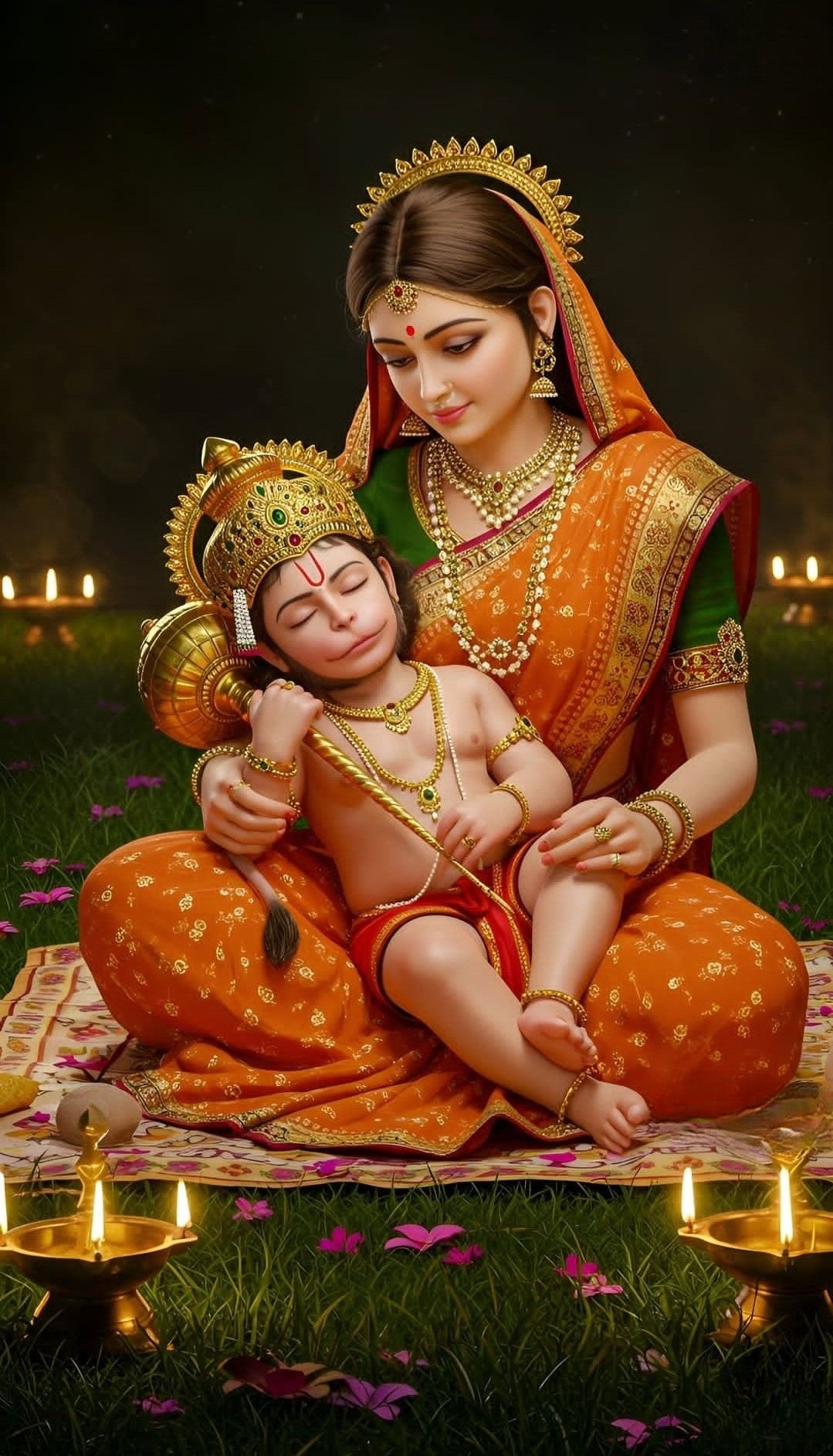 Sita cradling baby Hanuman with love