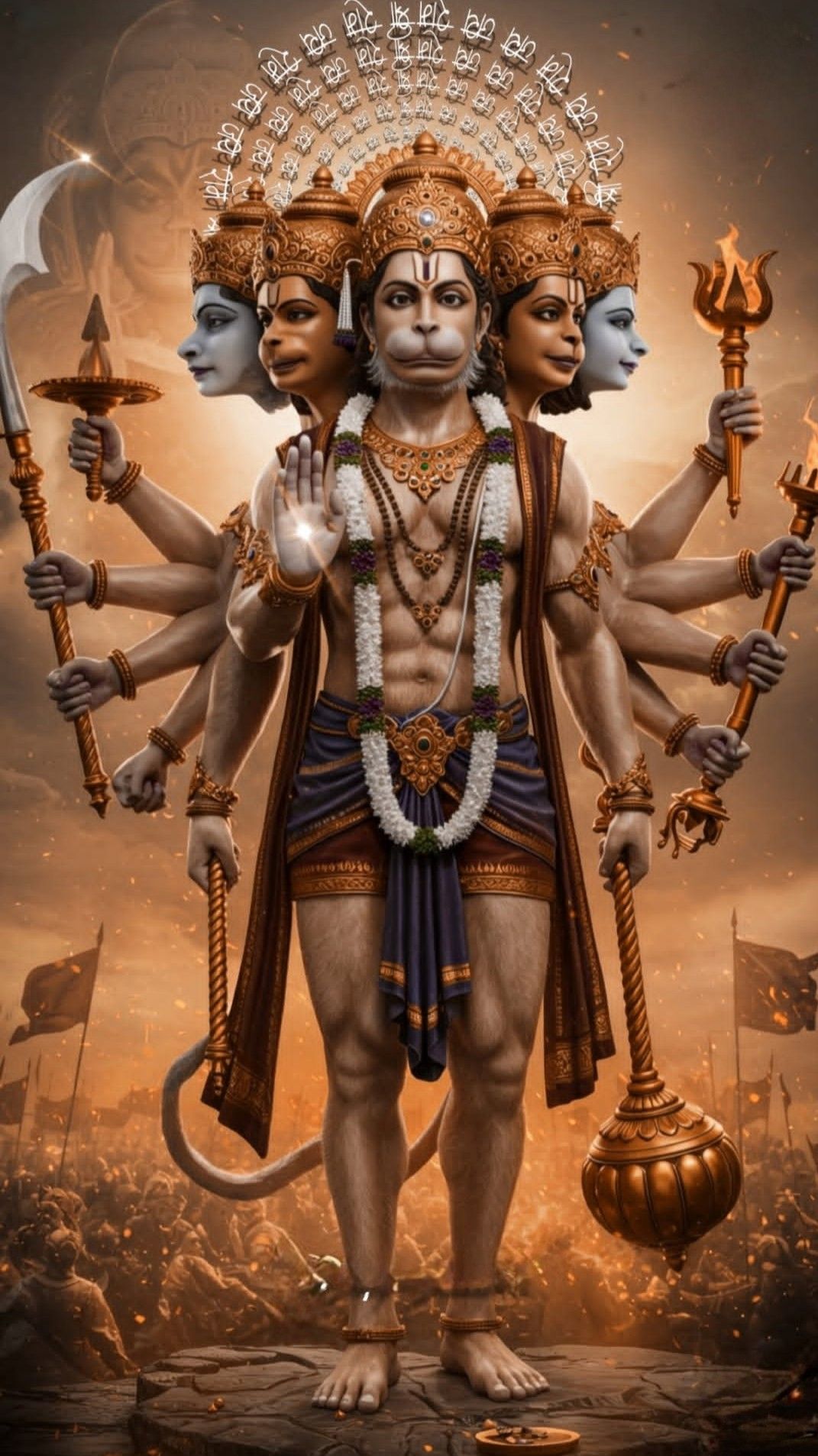 Multi-armed Hanuman with mace and devotion