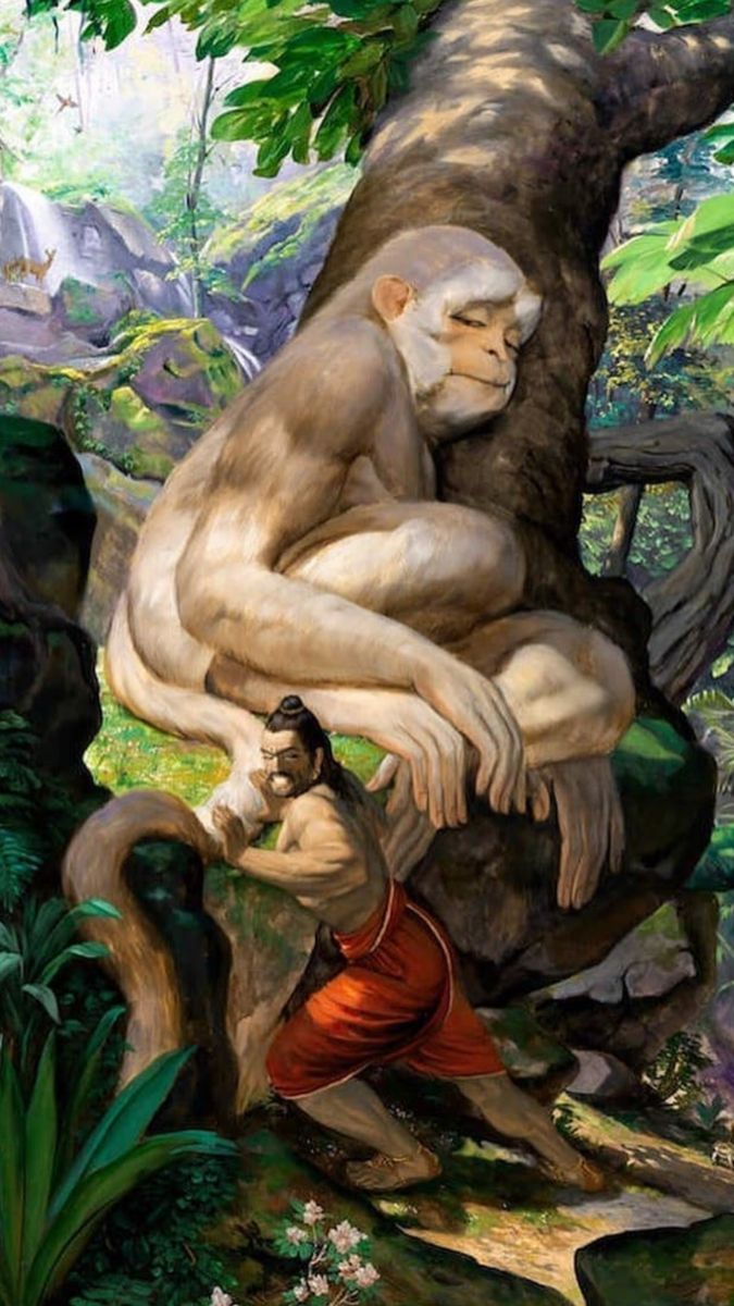 Hanuman resting with Lord Rama