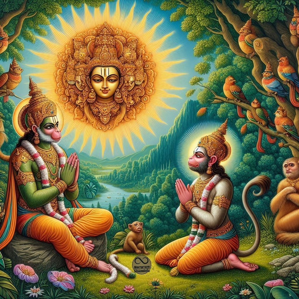 Hanuman prays before Lord Ram in forest