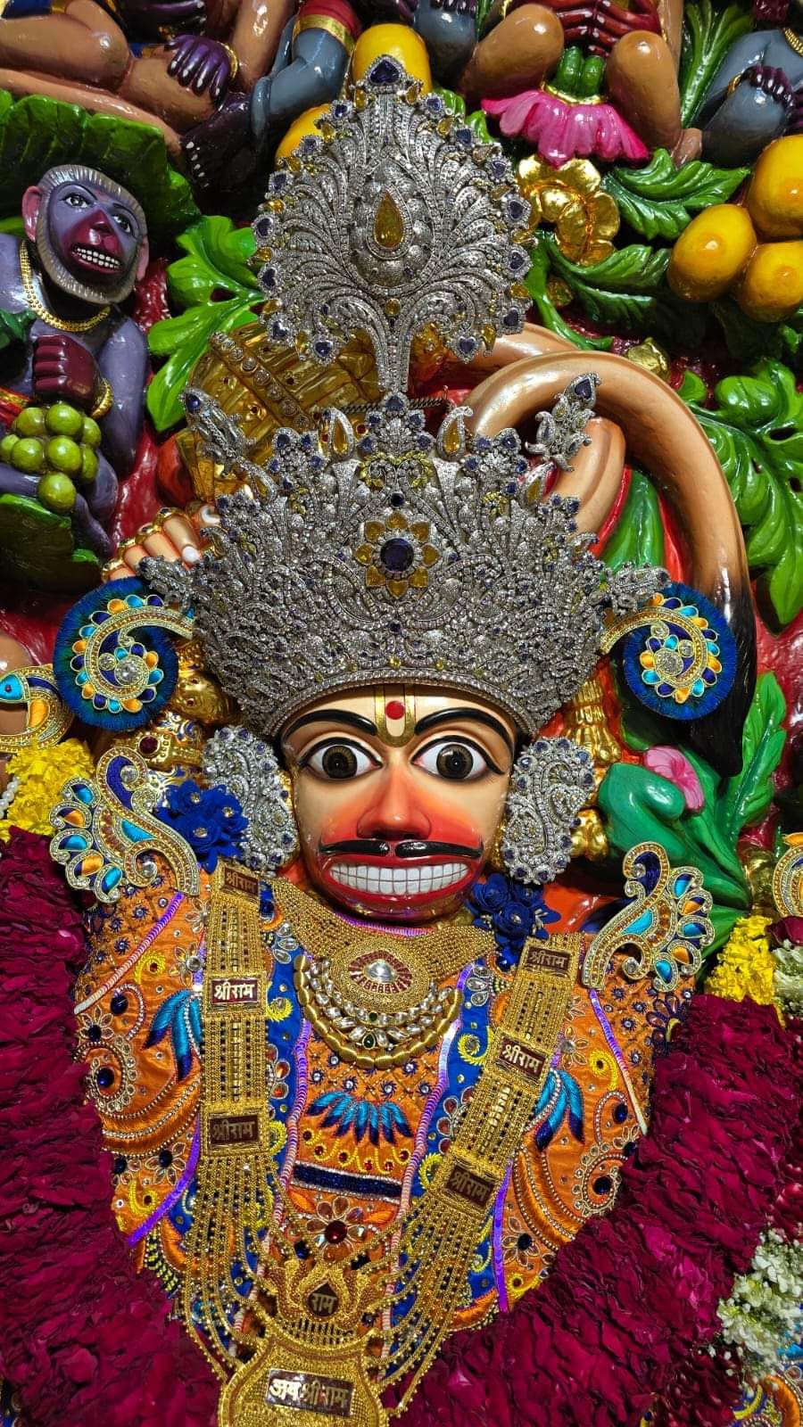Ornate Hanuman portrait, powerful deity