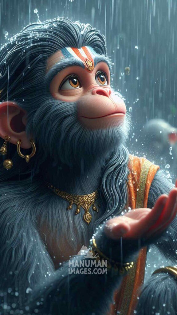 Hanuman in the rain, divine portrait