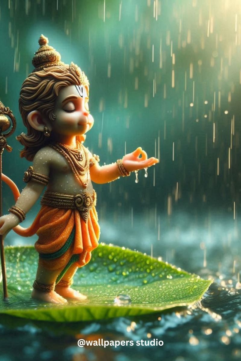 Young Hanuman in the rain, devotional art