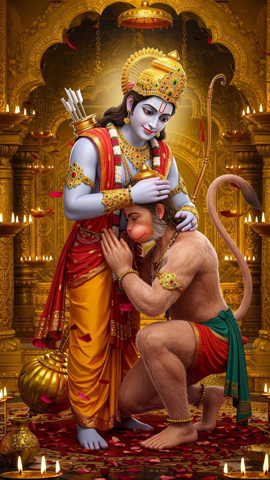 Lord Ram blesses Hanuman in temple setting
