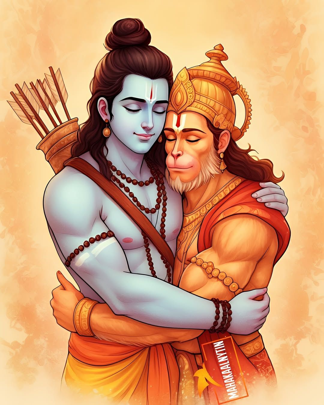 Lord Ram embraces Hanuman devotional wallpaper