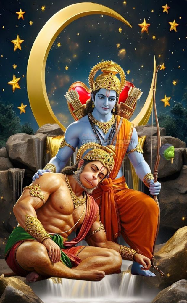 Hanuman at Lord Ram\'s feet, devotional scene