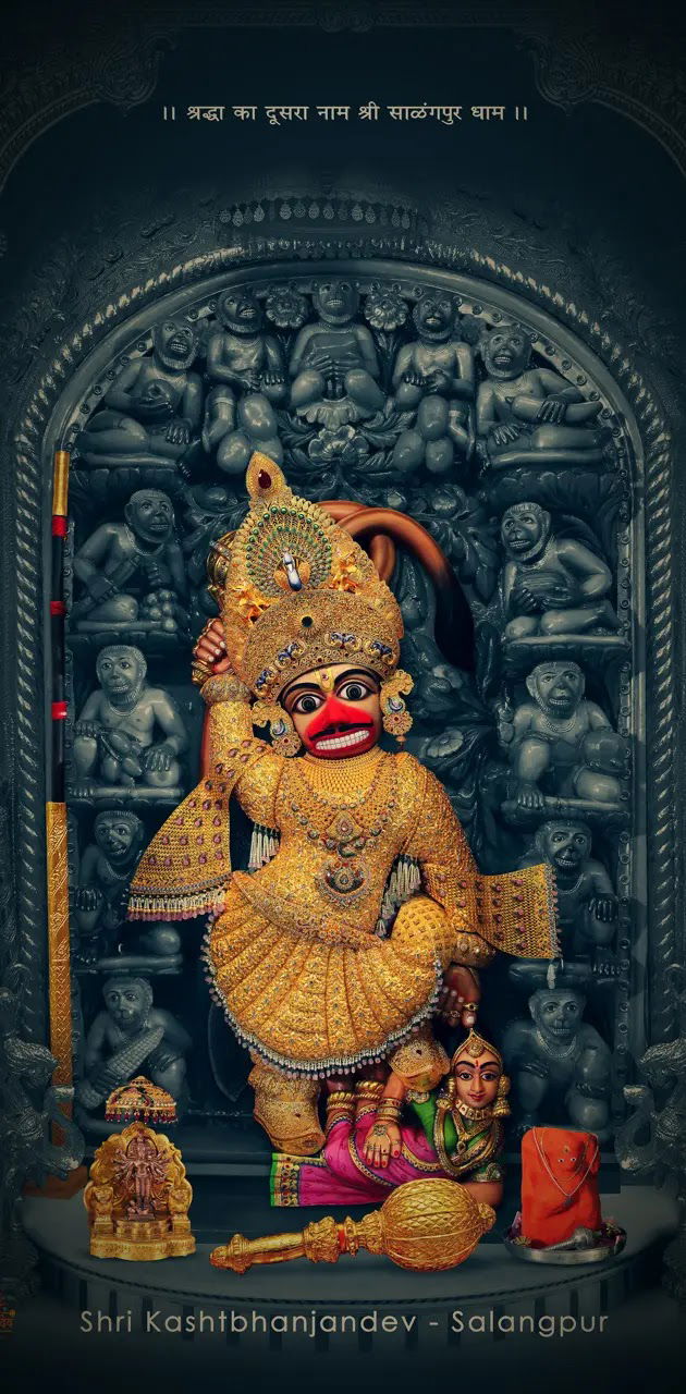 Hanumanji at Salangpur Temple, golden murti
