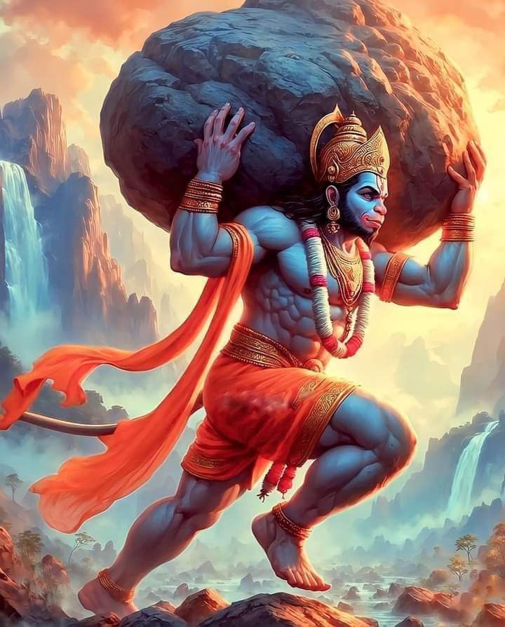 Hanuman carrying Sanjeevani mountain powerfully
