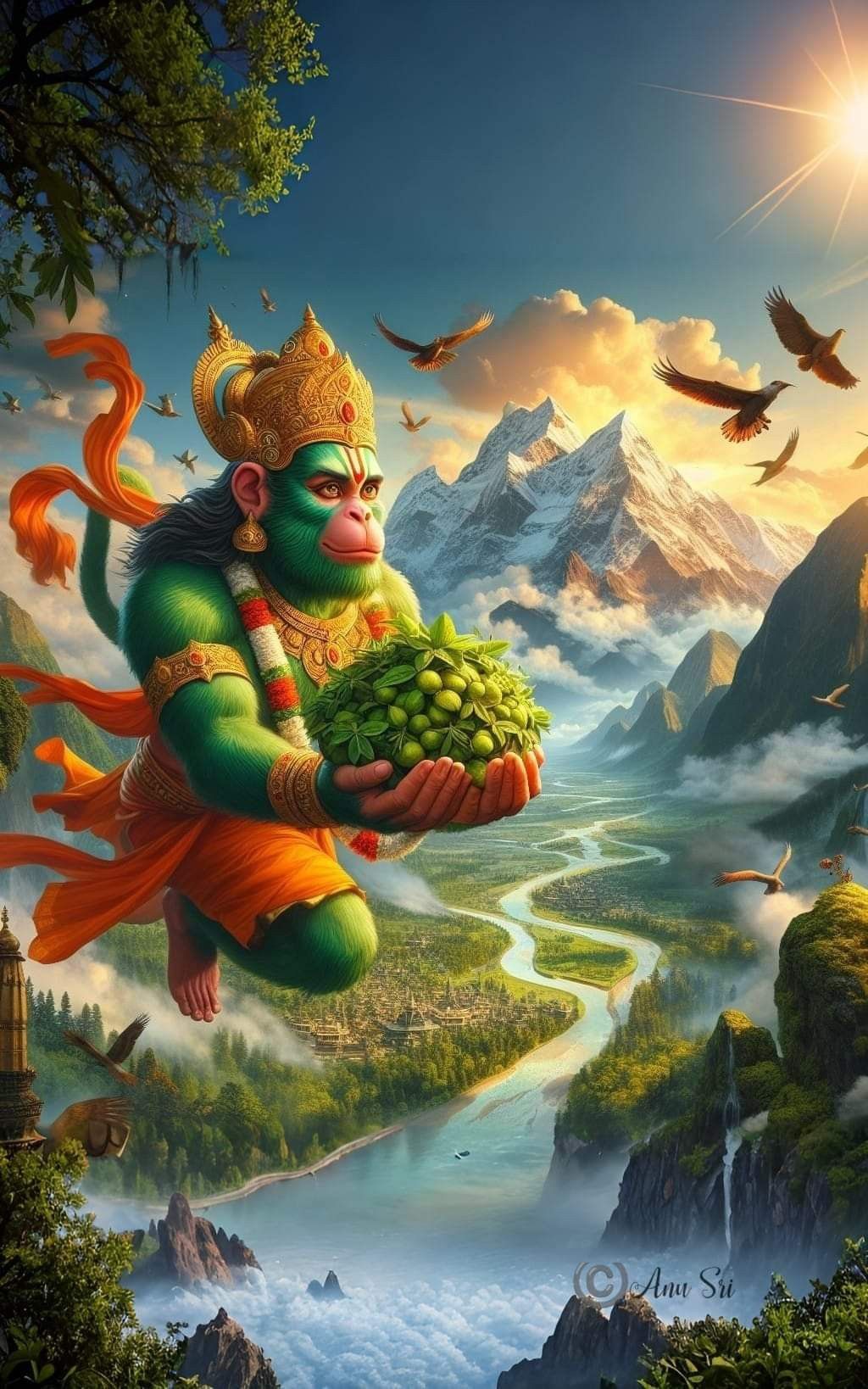 Hanuman carrying Sanjeevani, divine protector