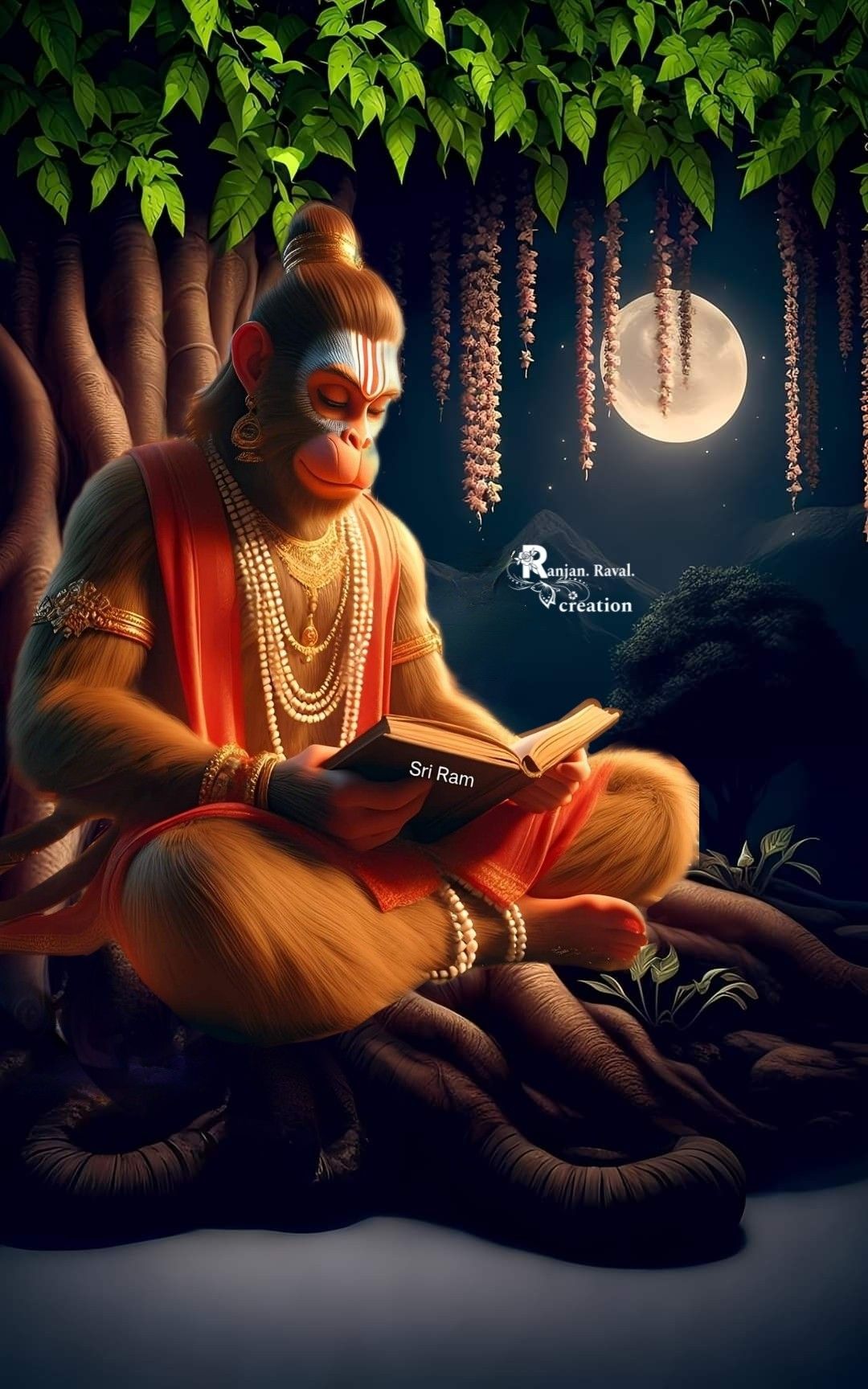 Hanuman reading the holy book