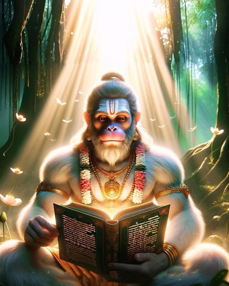 Hanuman absorbed in sacred scripture