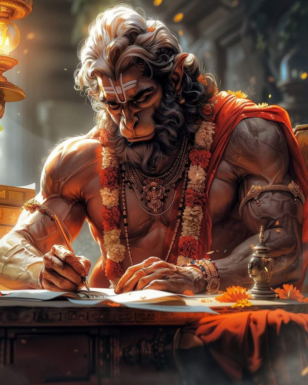 Hanuman writing sacred scriptures