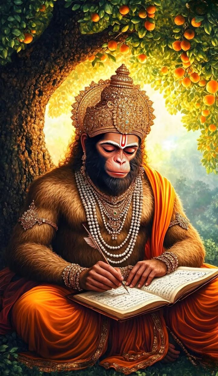 Hanuman writing in a sacred book